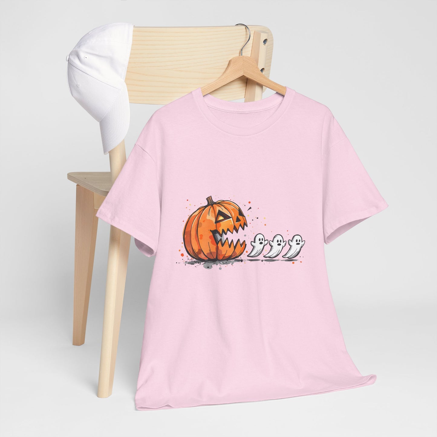Pumpkin vs Ghosts Halloween T-Shirt - Jack-O-Lantern Chasing Ghosts