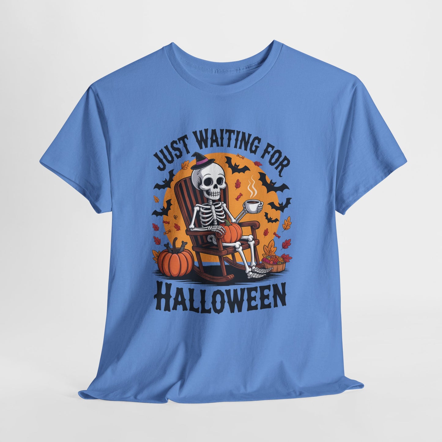 Just Waiting for Halloween T-Shirt - Skeleton Coffee Autumn Vibes Tee