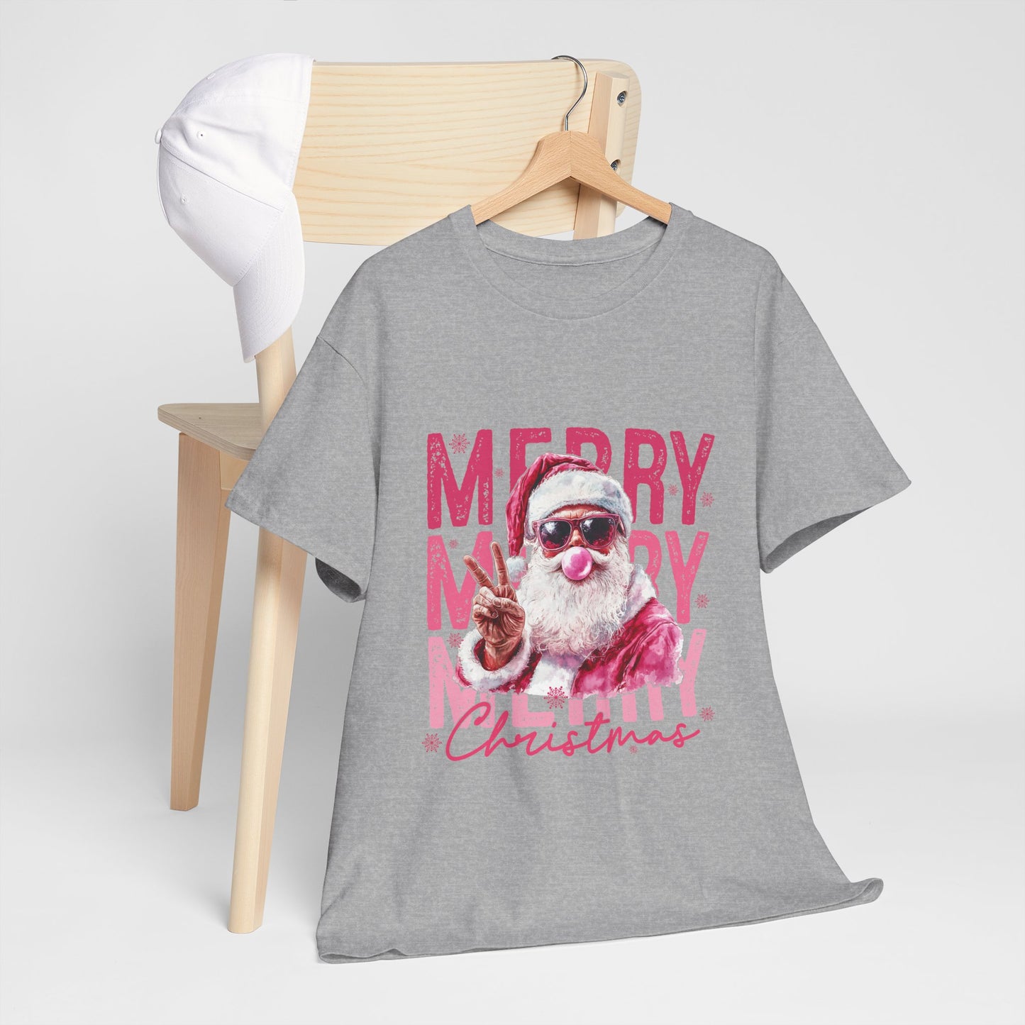 Cool Santa Bubblegum T-Shirt - Pink Merry Christmas Tee