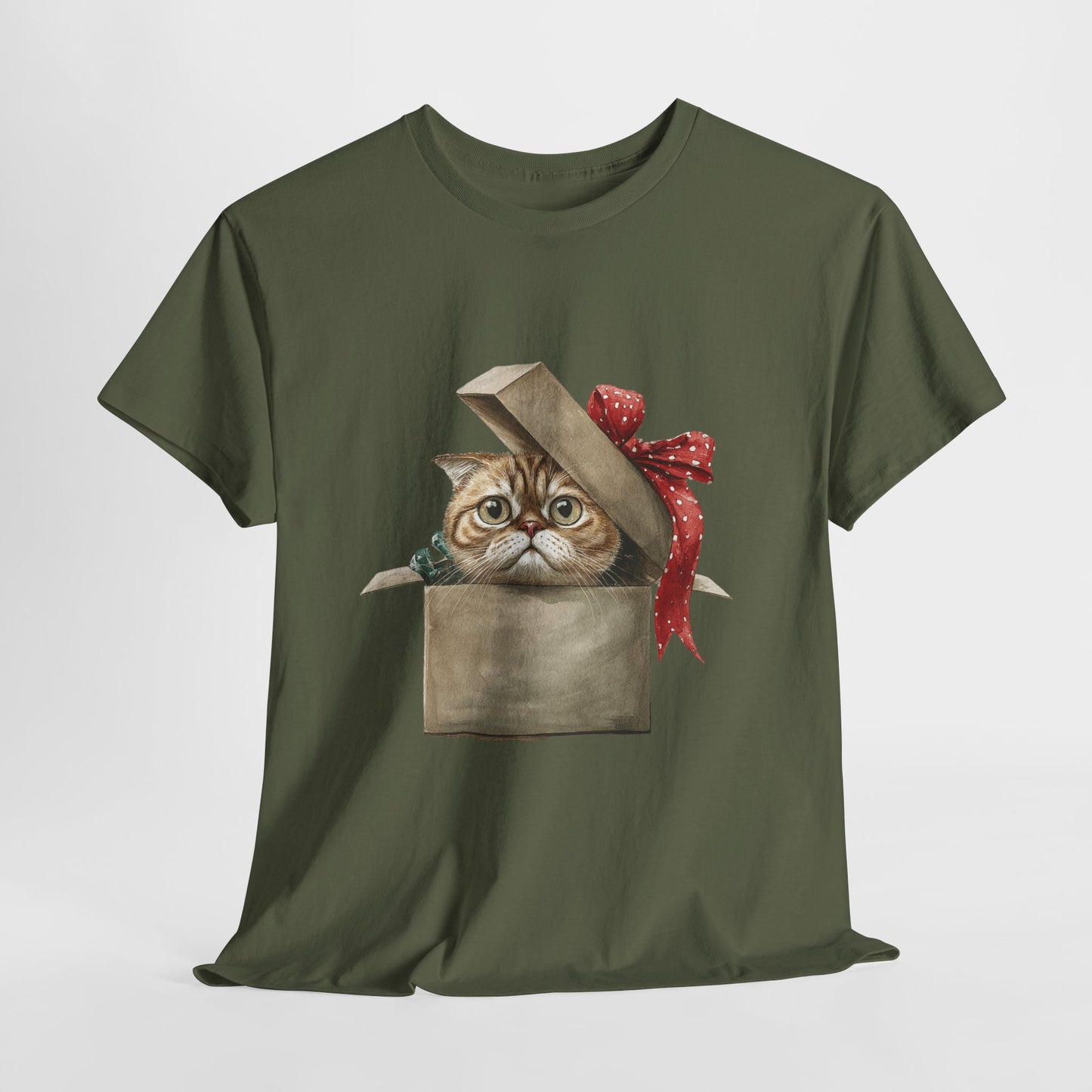 Christmas Gift Box Cat T-Shirt - Kitty in Present Tee