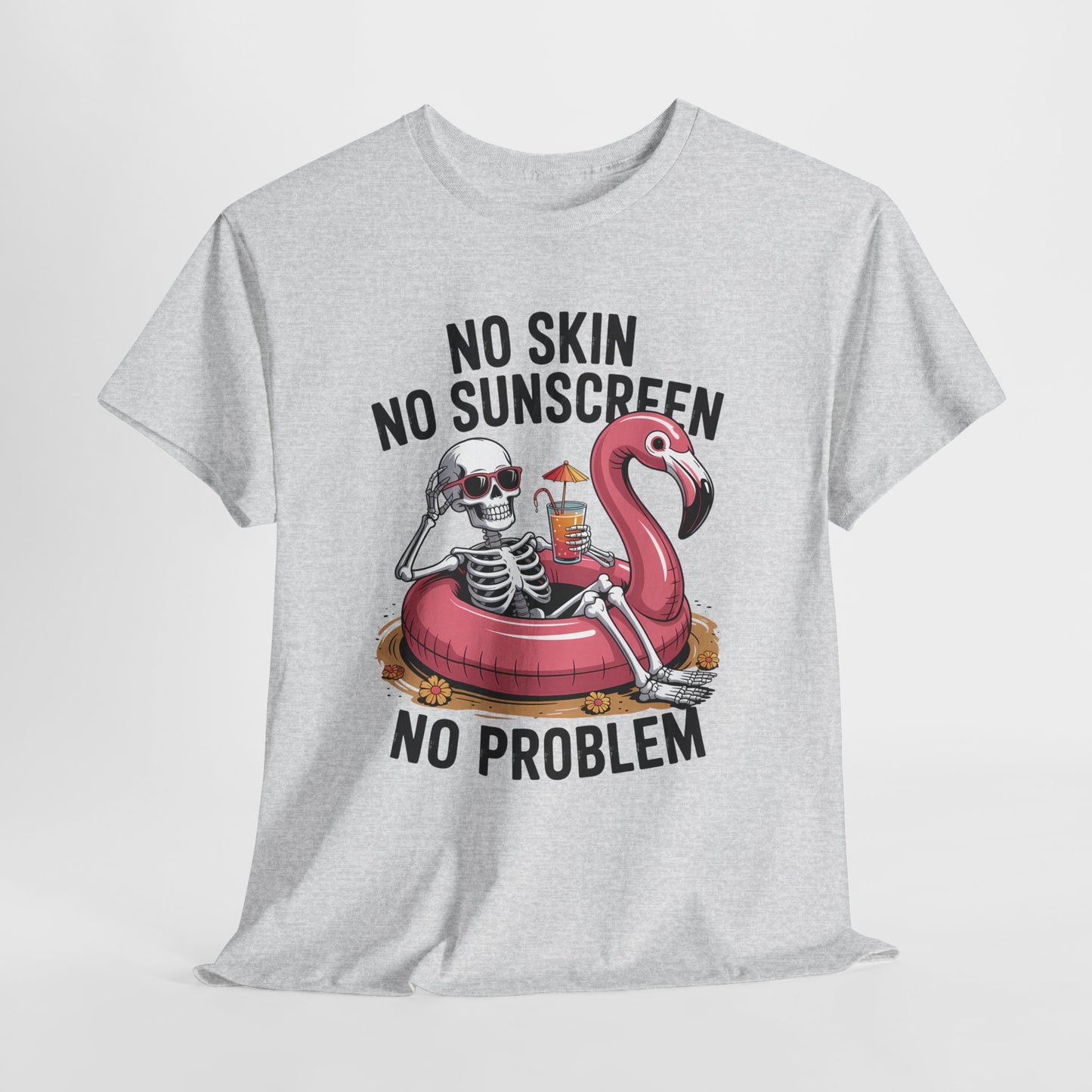 No Skin No Sunscreen T-Shirt - Skeleton Flamingo Summer Tee