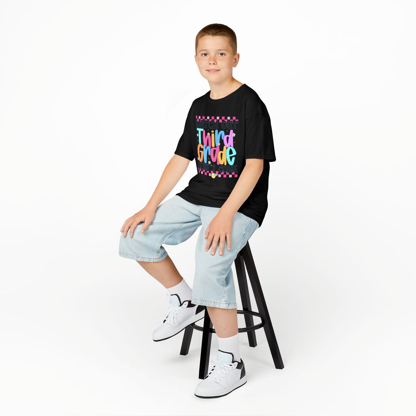 Watch Out Third Grade Shirt - Colorful Kids Back to School Tee, Heavy Cotton T-Shirt for 3rd Grade, First Day of School Outfit