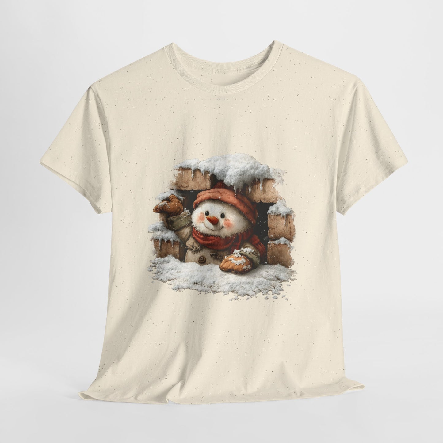 Peeking Snowman Window Christmas - Cute Snowy Brick Window Snowman Tee