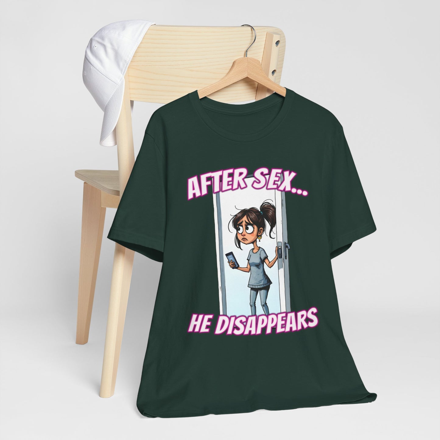 After Sex He Disappears Shirt - Funny Ghosting Cartoon Tee - Modern Dating Humor T-Shirt for Sarcastic Souls