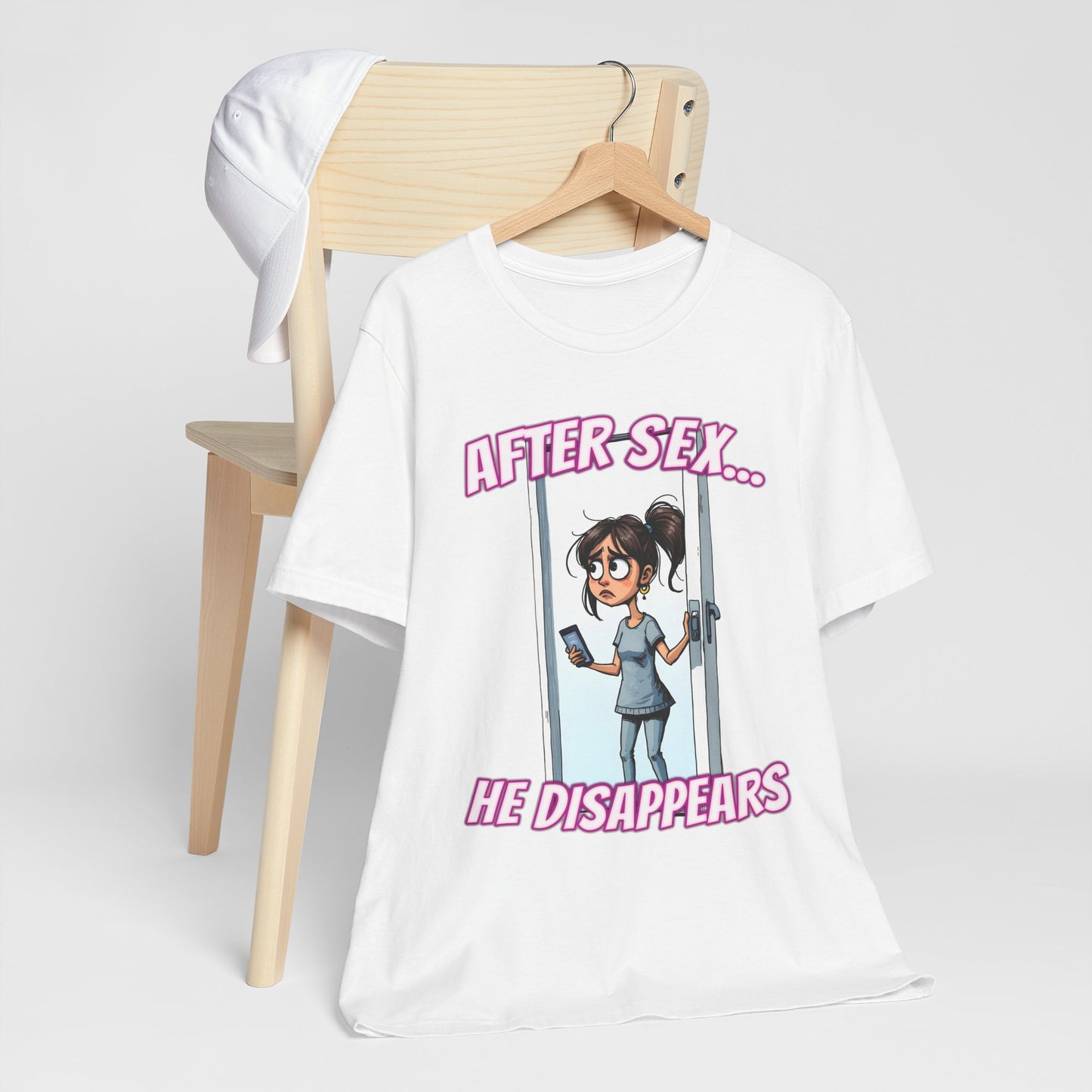 After Sex He Disappears Shirt - Funny Ghosting Cartoon Tee - Modern Dating Humor T-Shirt for Sarcastic Souls