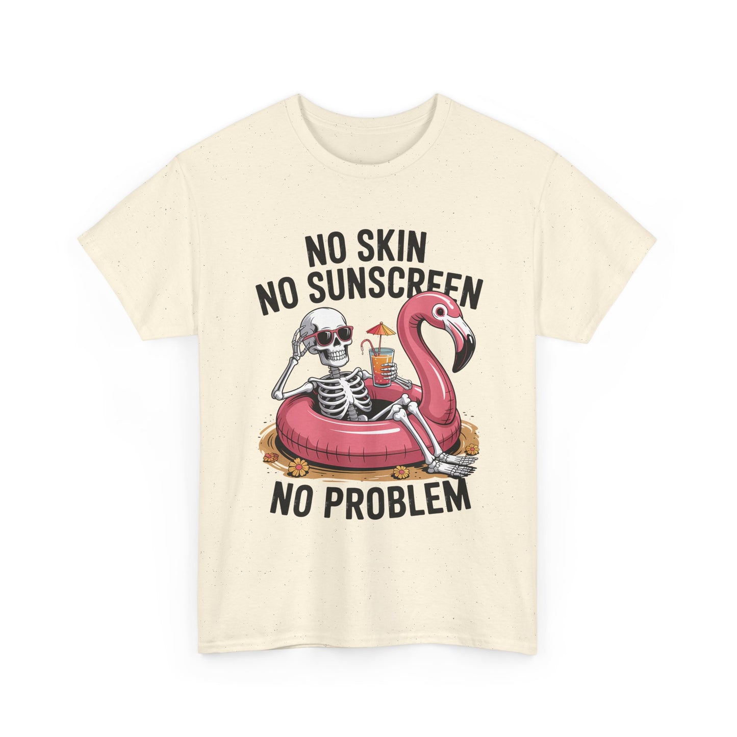 No Skin No Sunscreen T-Shirt - Skeleton Flamingo Summer Tee