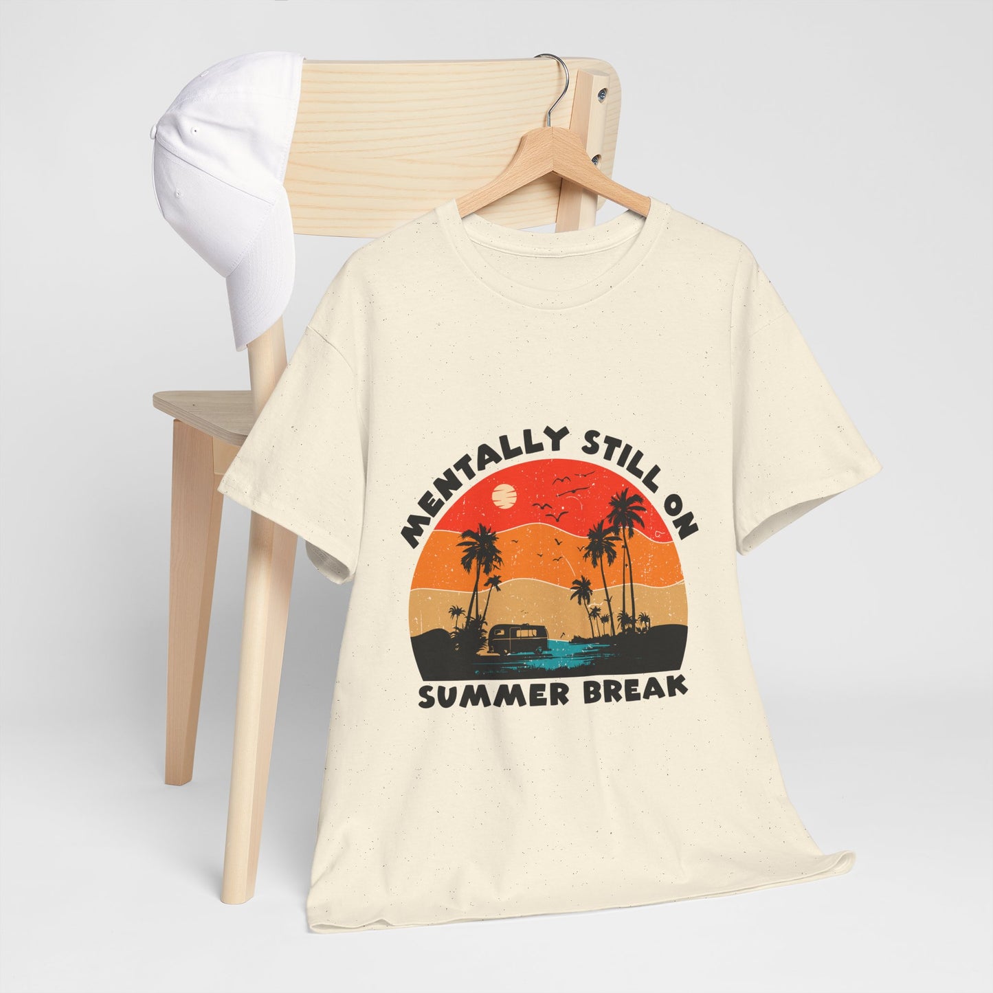 Still on Summer Break Shirt - Funny Back to School Tee, Retro Sunset Vanlife Vibes, Mentally on Vacation Graphic Tee for Students & Teachers