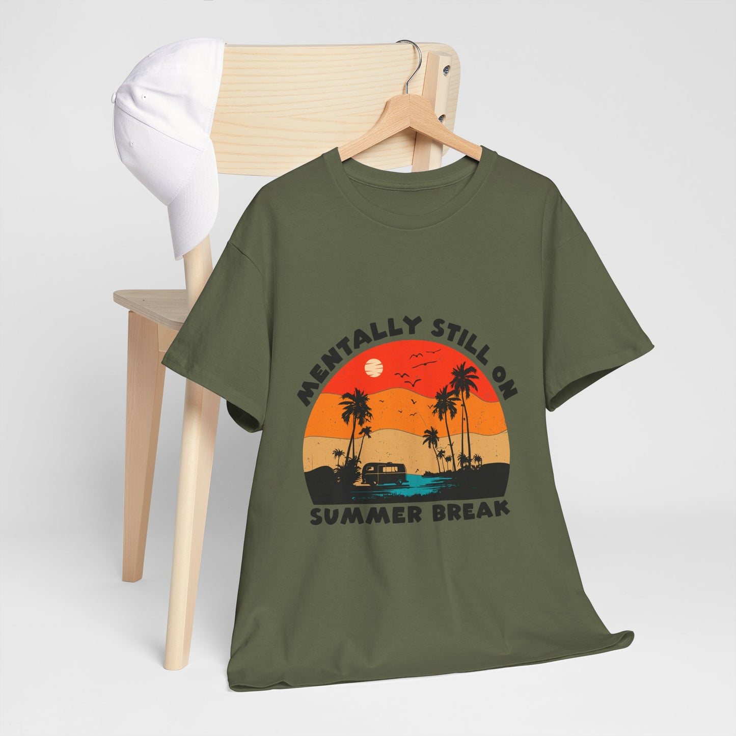 Still on Summer Break Shirt - Funny Back to School Tee, Retro Sunset Vanlife Vibes, Mentally on Vacation Graphic Tee for Students & Teachers