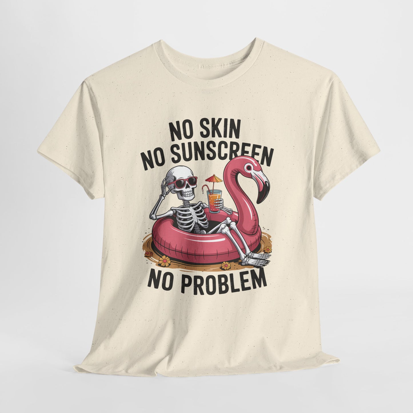 No Skin No Sunscreen T-Shirt - Skeleton Flamingo Summer Tee