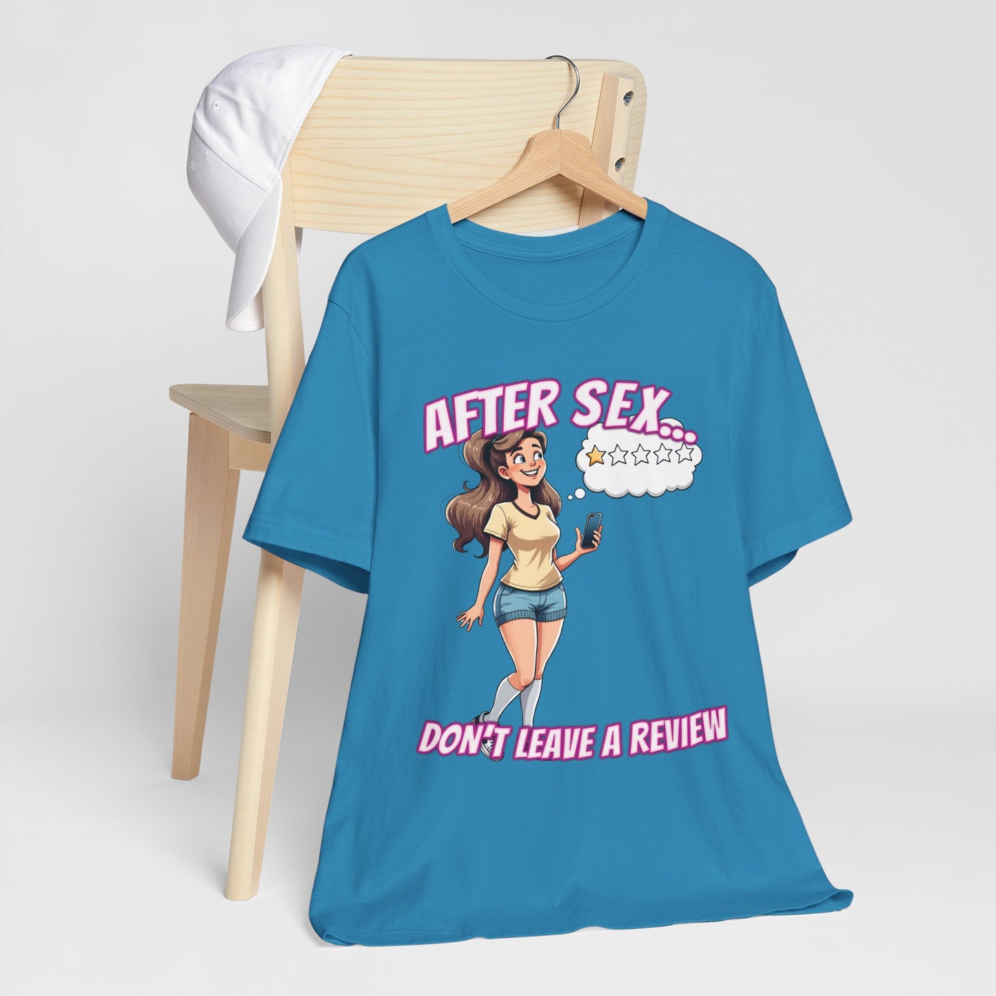 After Sex Don't Leave a Review Shirt - Funny Female Cartoon Tee - Sarcastic Post Hookup Humor T-Shirt for Women