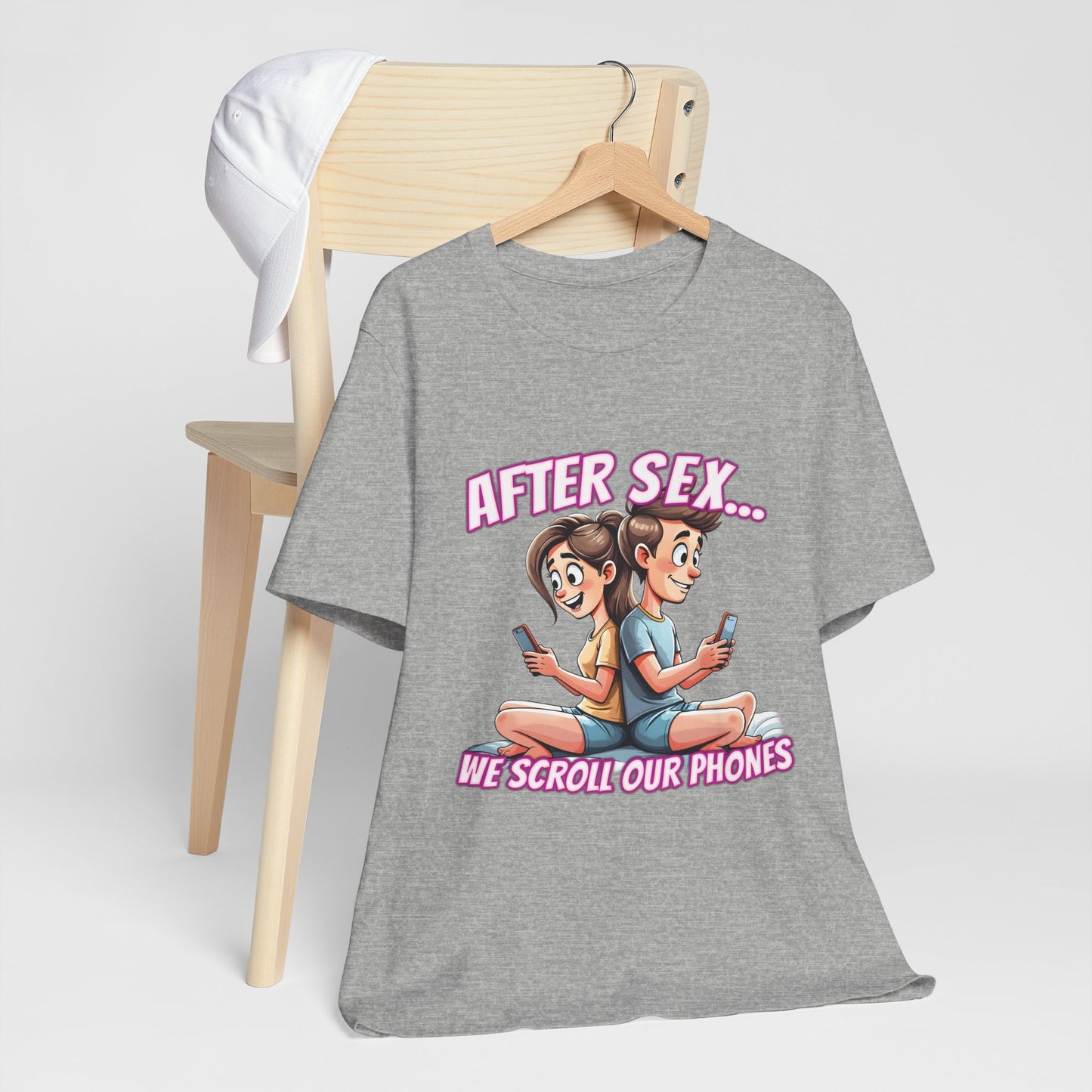 After Sex We Scroll Our Phones Shirt - Funny Modern Love Cartoon Tee - Sarcastic Dating Humor T-Shirt