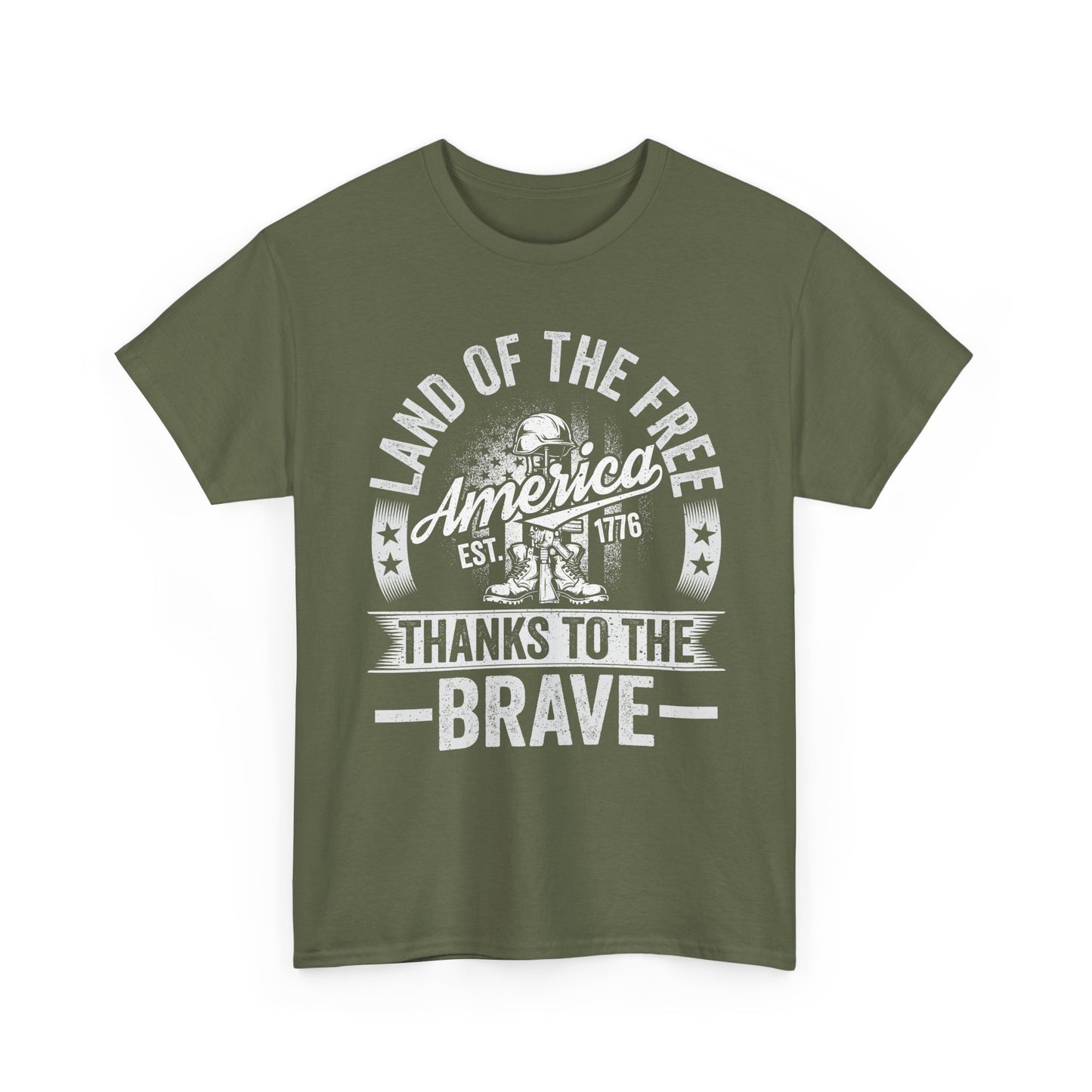 Land of the Free T-Shirt - Battlefield Cross & Flag Memorial Tee