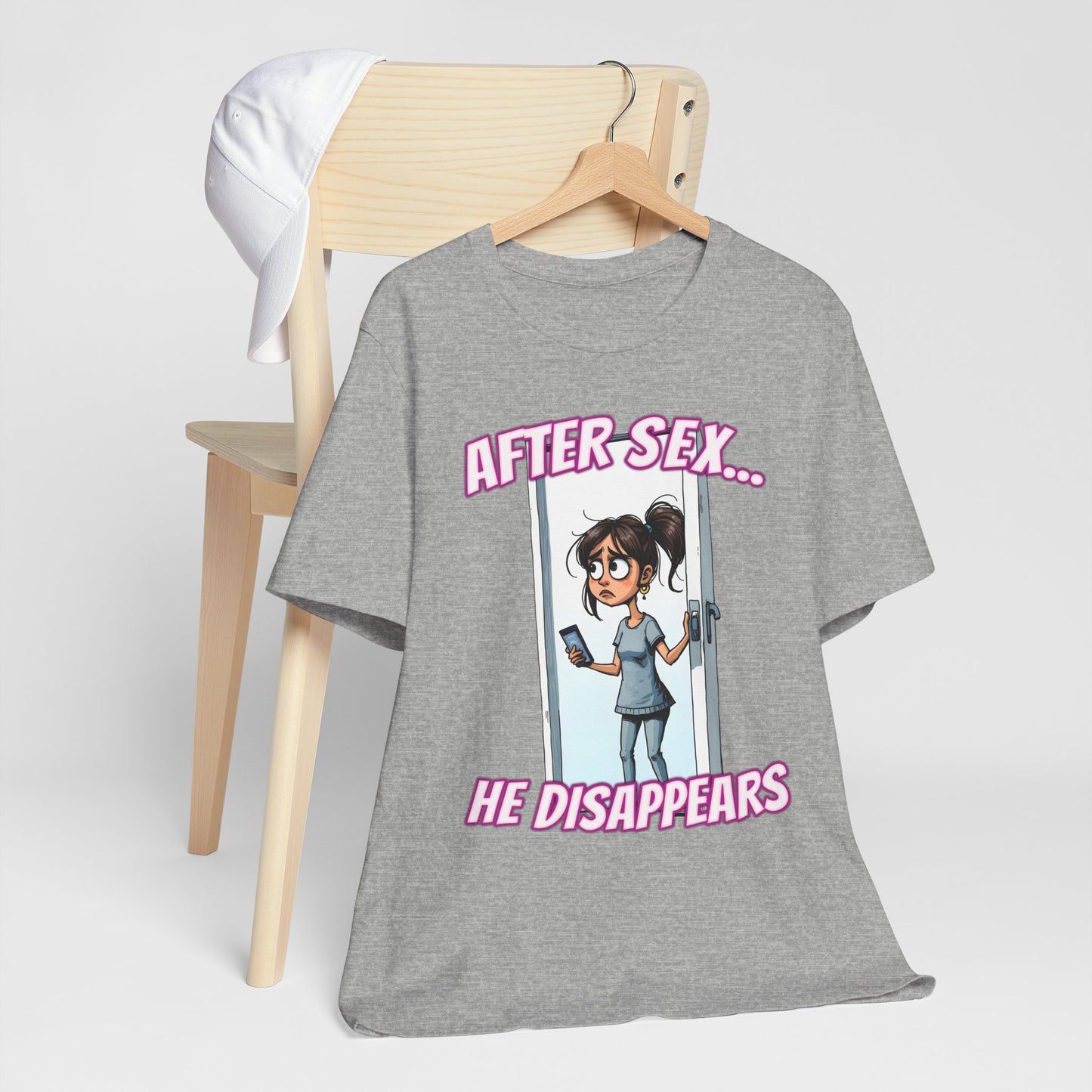 After Sex He Disappears Shirt - Funny Ghosting Cartoon Tee - Modern Dating Humor T-Shirt for Sarcastic Souls