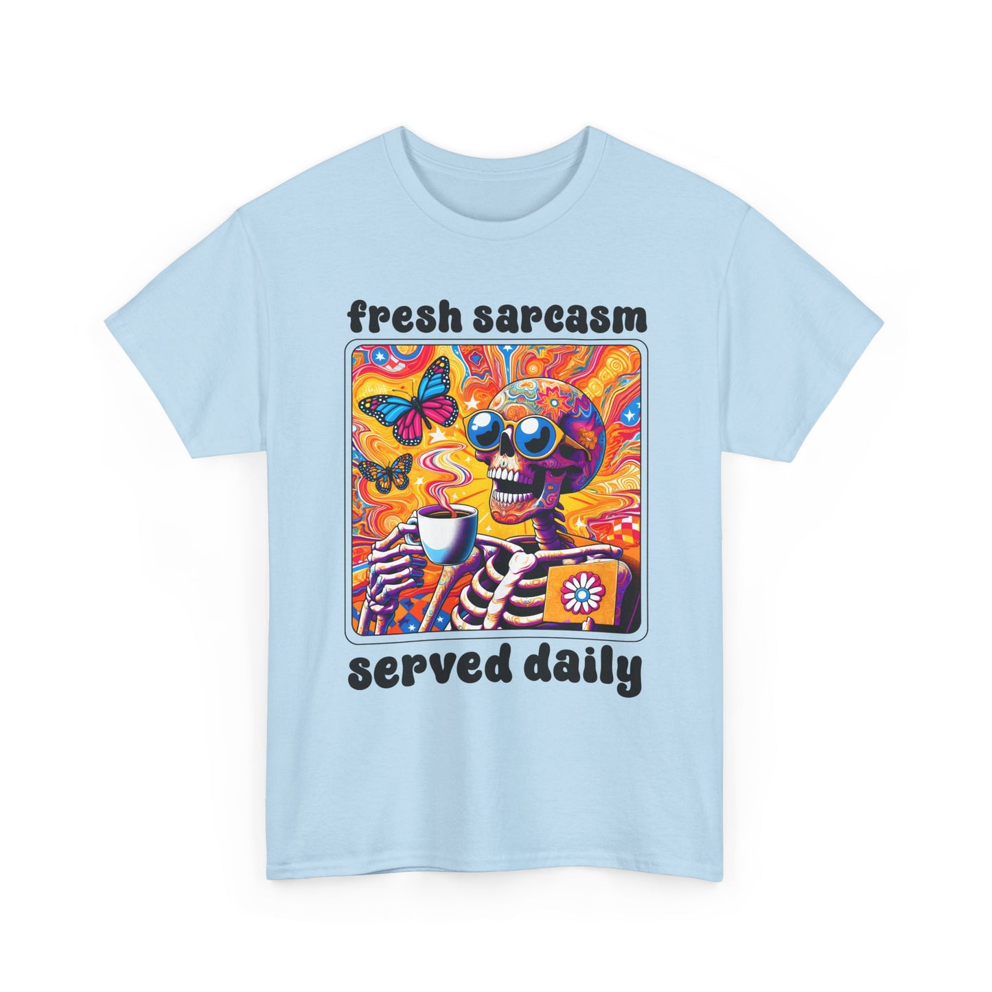 Psychedelic Coffee Skeleton T-Shirt - Trippy Boho Butterfly Tee