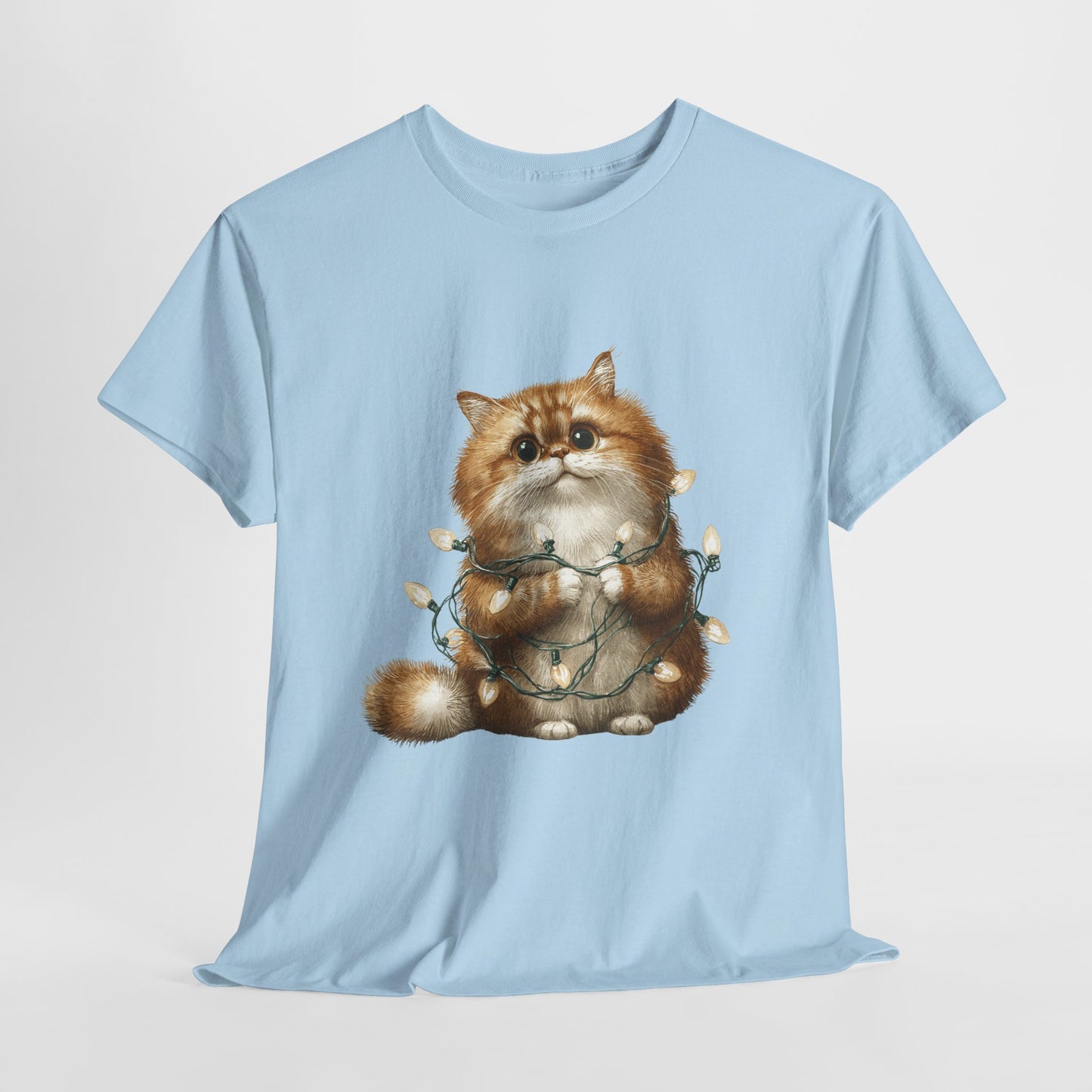 Christmas Lights Cat T-Shirt - Cute Kitty Tangled in Fairy Lights