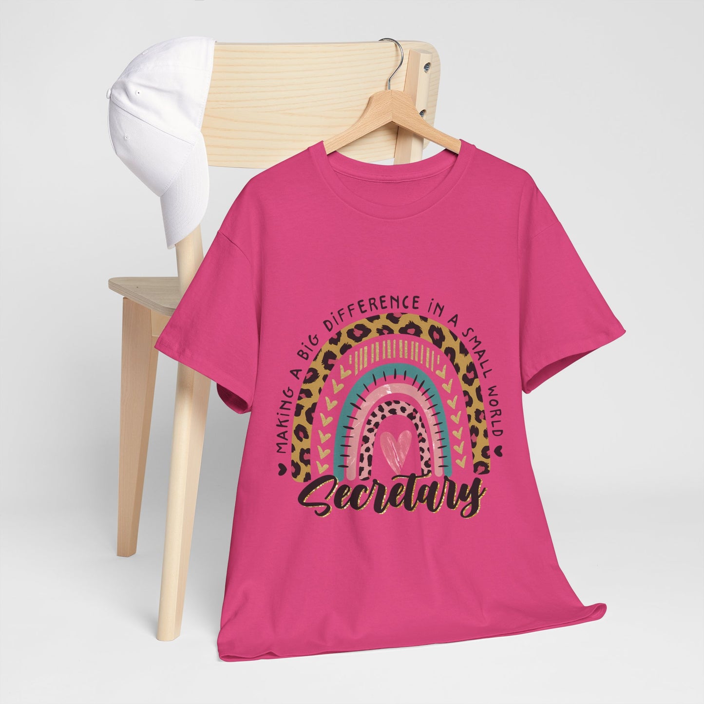 Secretary Rainbow Shirt - Cute Leopard Print Office Tee for Secretaries, Glam Animal Print Heart Gift, Boho Office Assistant T-Shirt
