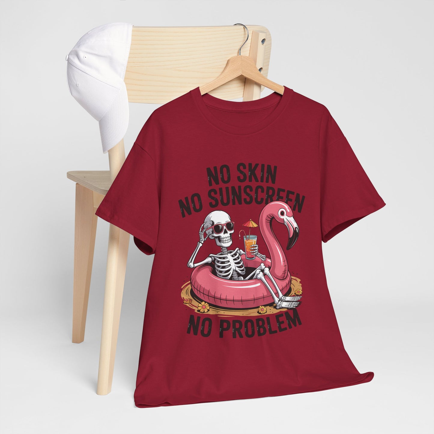 No Skin No Sunscreen T-Shirt - Skeleton Flamingo Summer Tee