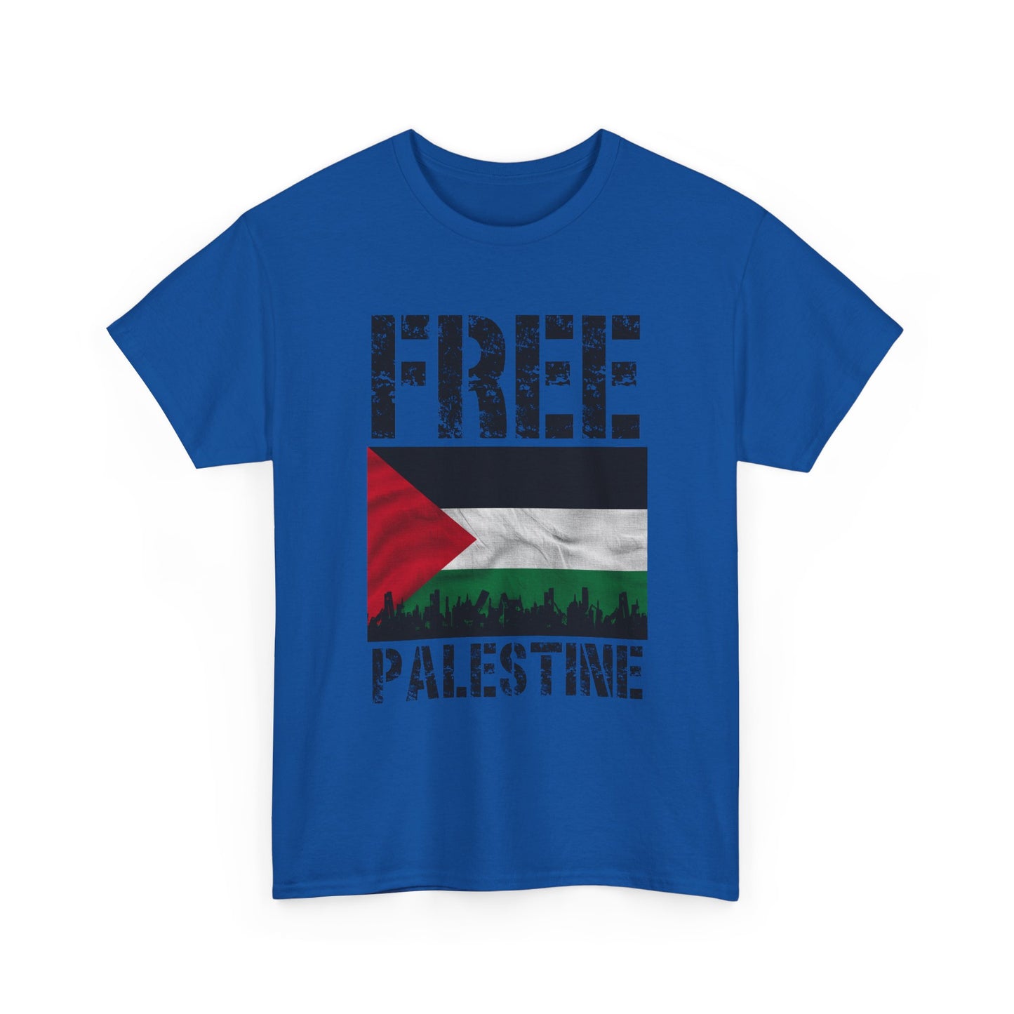 Palästinensisches Flaggen-Shirt mit Stadt-Skyline - Free Palestine Tee, Urban Grunge Protest T-Shirt für Aktivisten & Menschenrechtsunterstützer