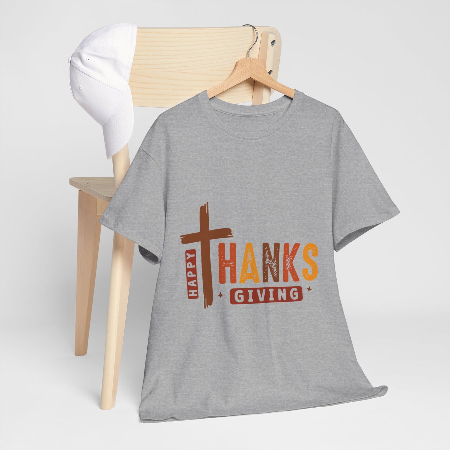 Christian Thanksgiving T-Shirt - Faith-Based “THANKS” Cross Jesus Tee