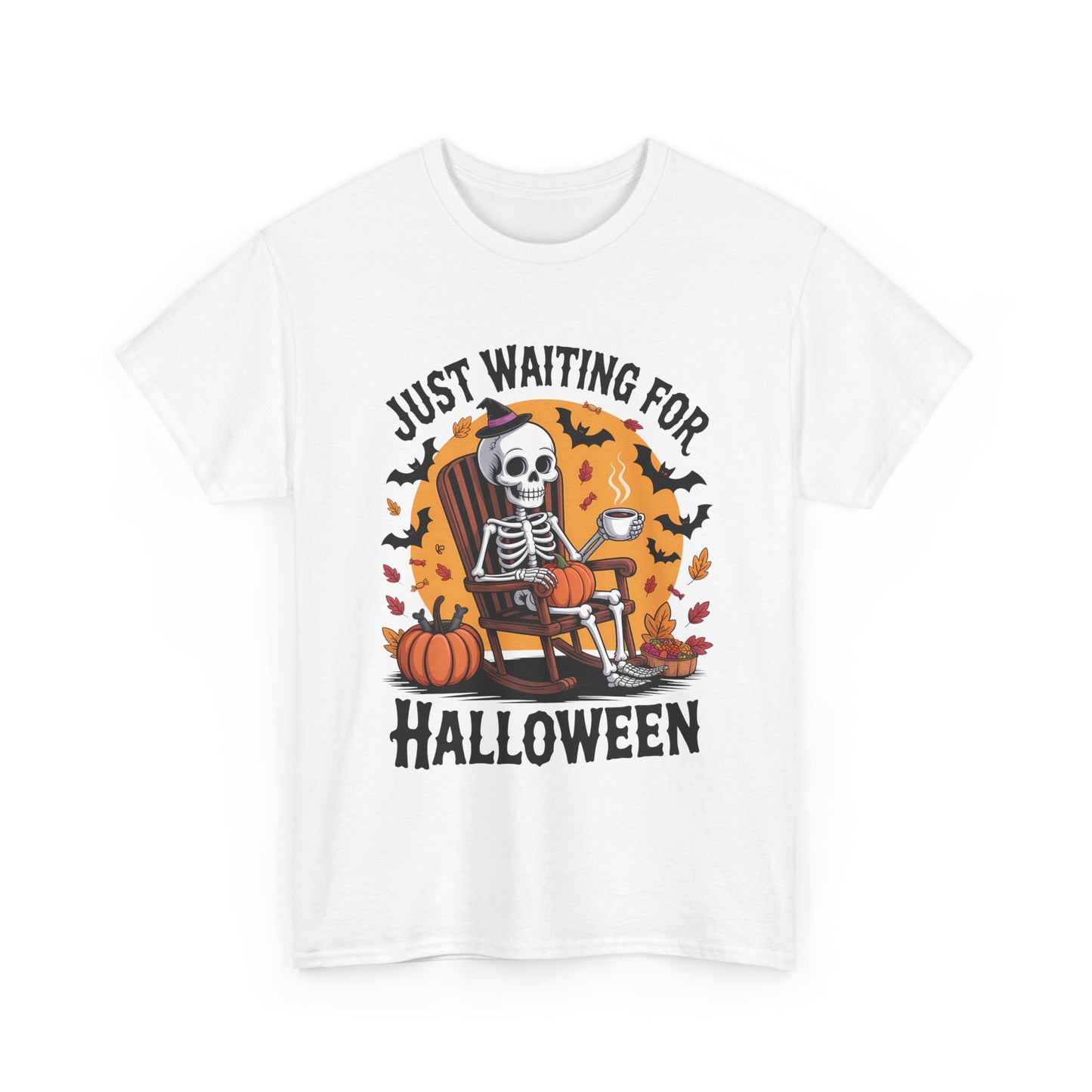 Just Waiting for Halloween T-Shirt - Skeleton Coffee Autumn Vibes Tee