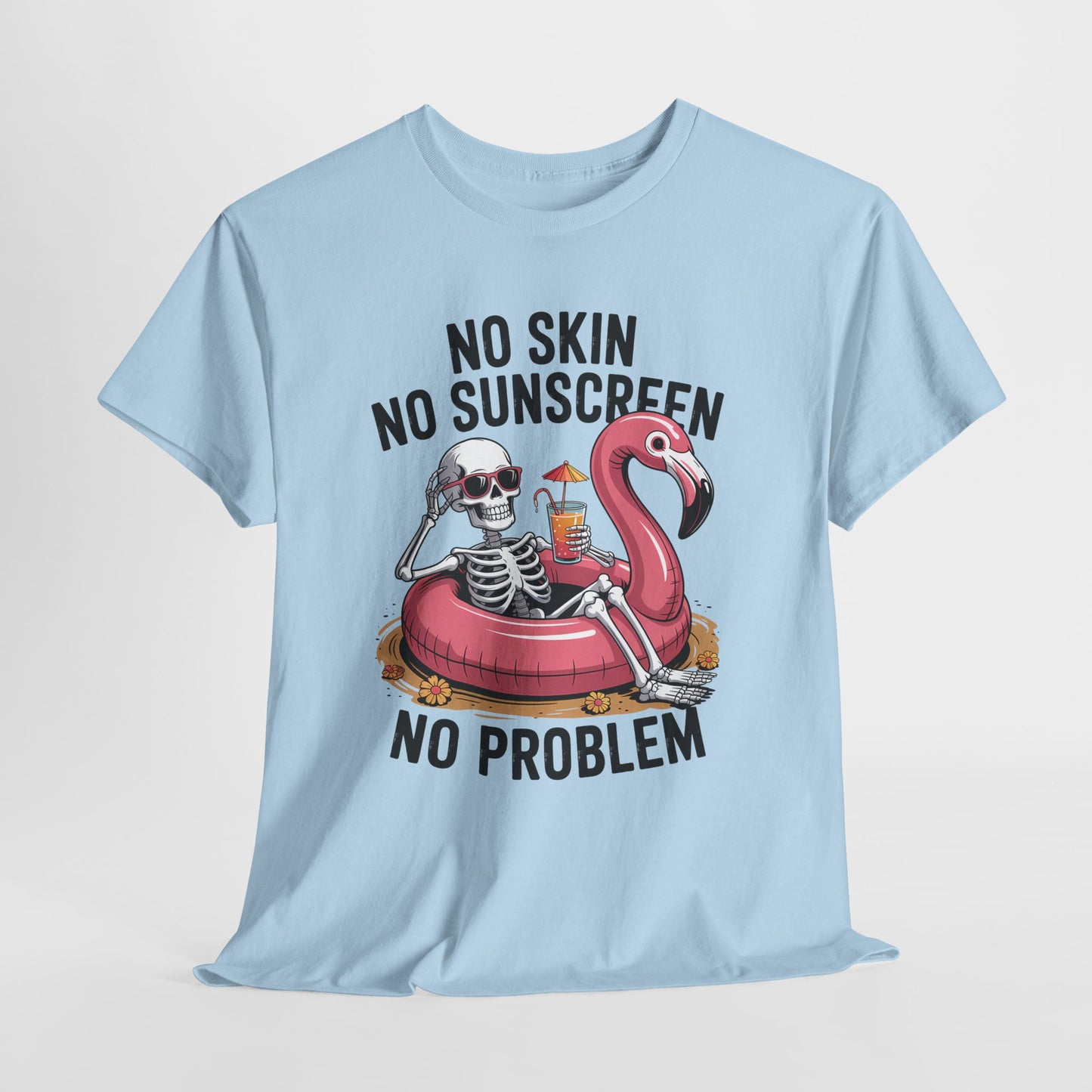 No Skin No Sunscreen T-Shirt - Skeleton Flamingo Summer Tee