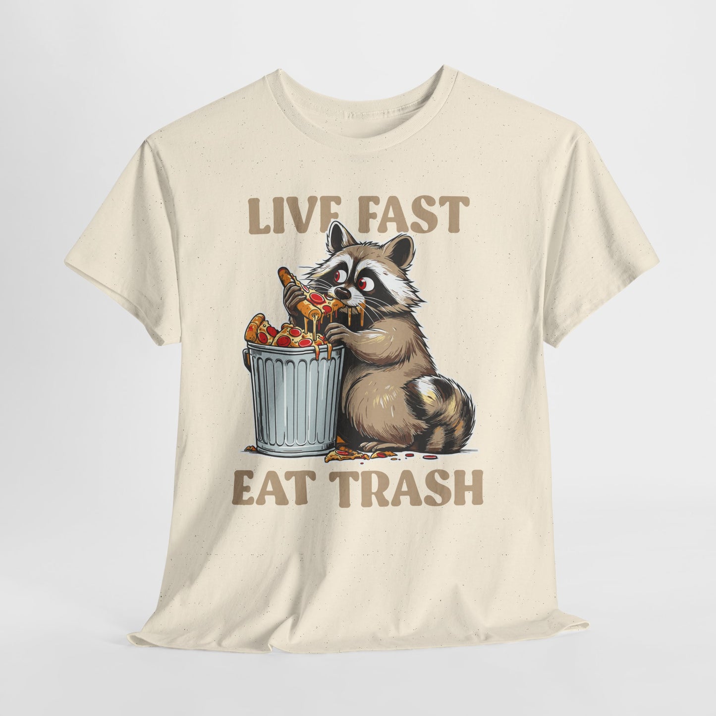 Live Fast Eat Trash Raccoon T-Shirt - Funny Pizza Meme Tee