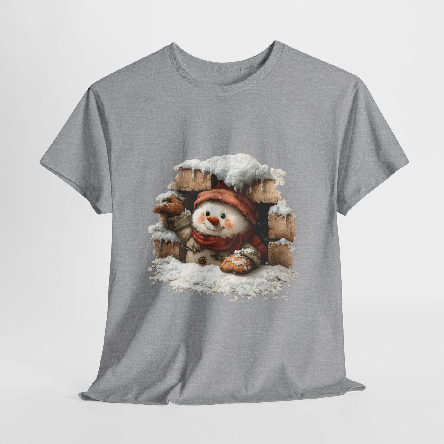 Peeking Snowman Window Christmas - Cute Snowy Brick Window Snowman Tee