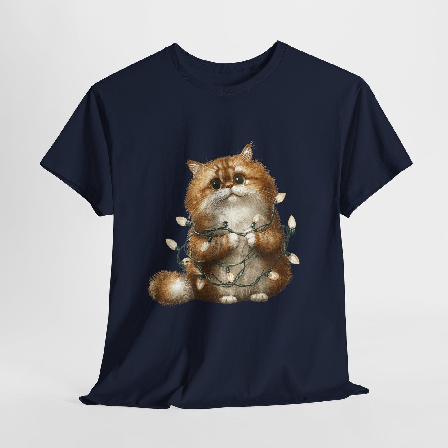 Christmas Lights Cat T-Shirt - Cute Kitty Tangled in Fairy Lights