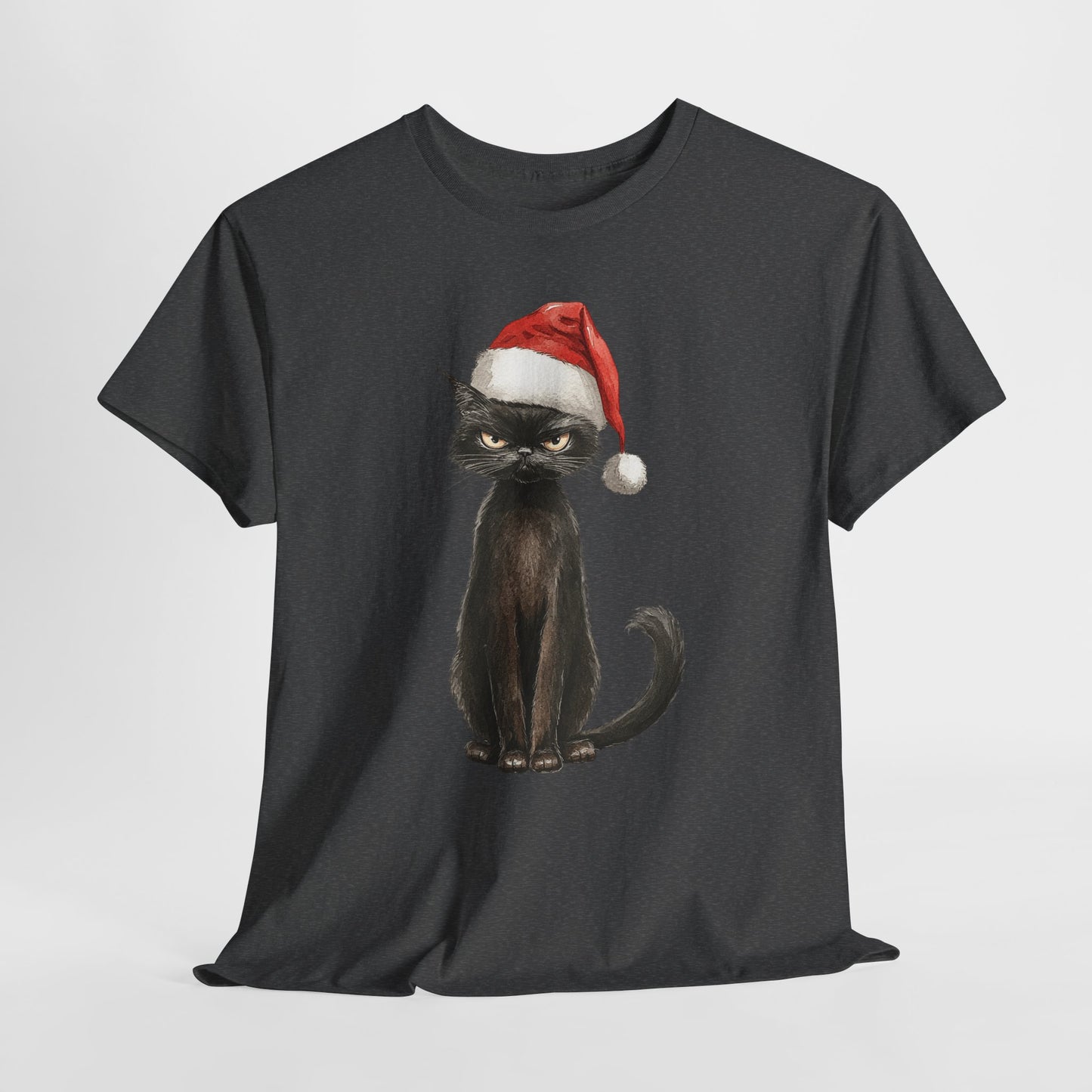 Black Cat Santa Hat Christmas Shirt - Grumpy Holiday Cat Tee