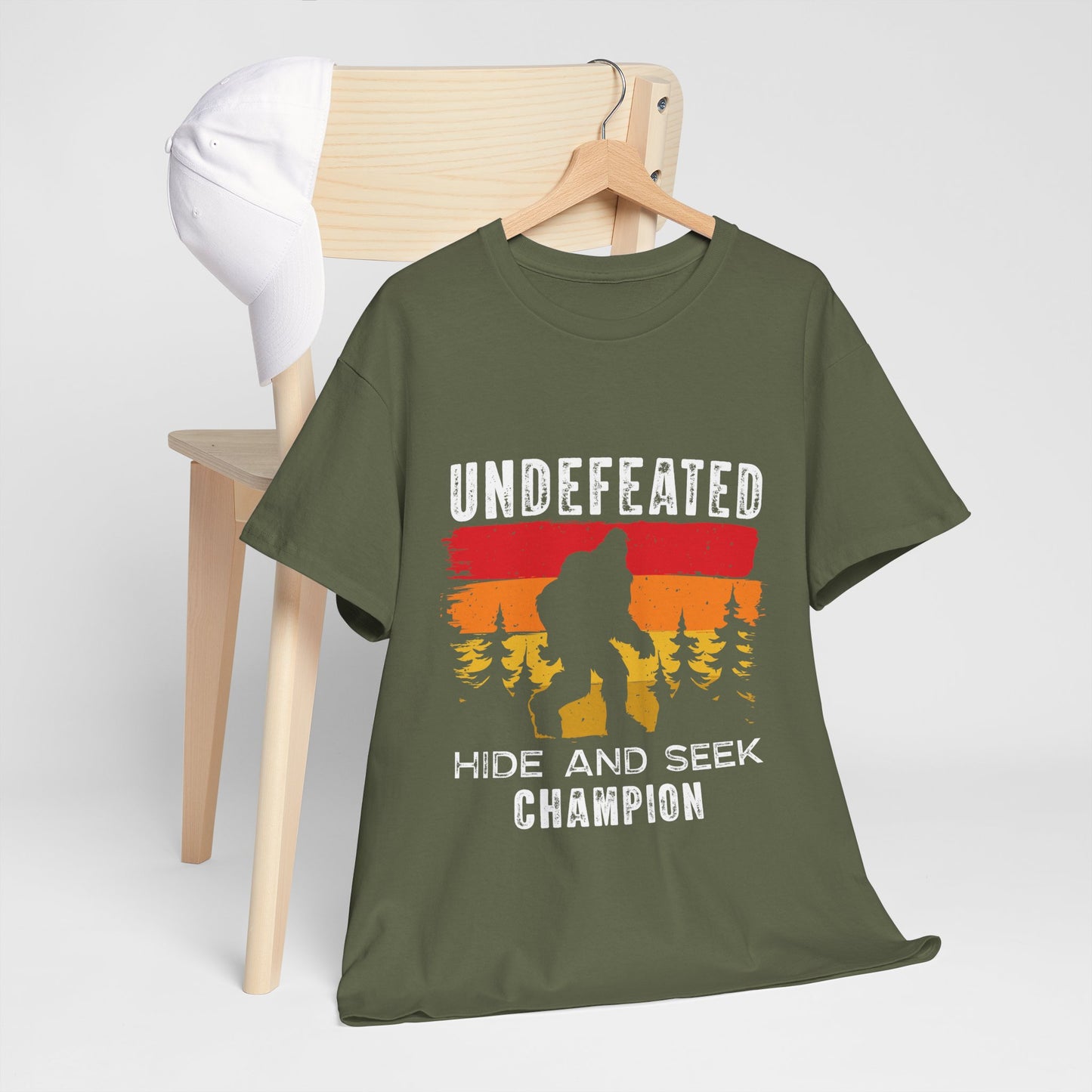 Undefeated Hide and Seek Champion Bigfoot T-Shirt - Retro Sunset Tee