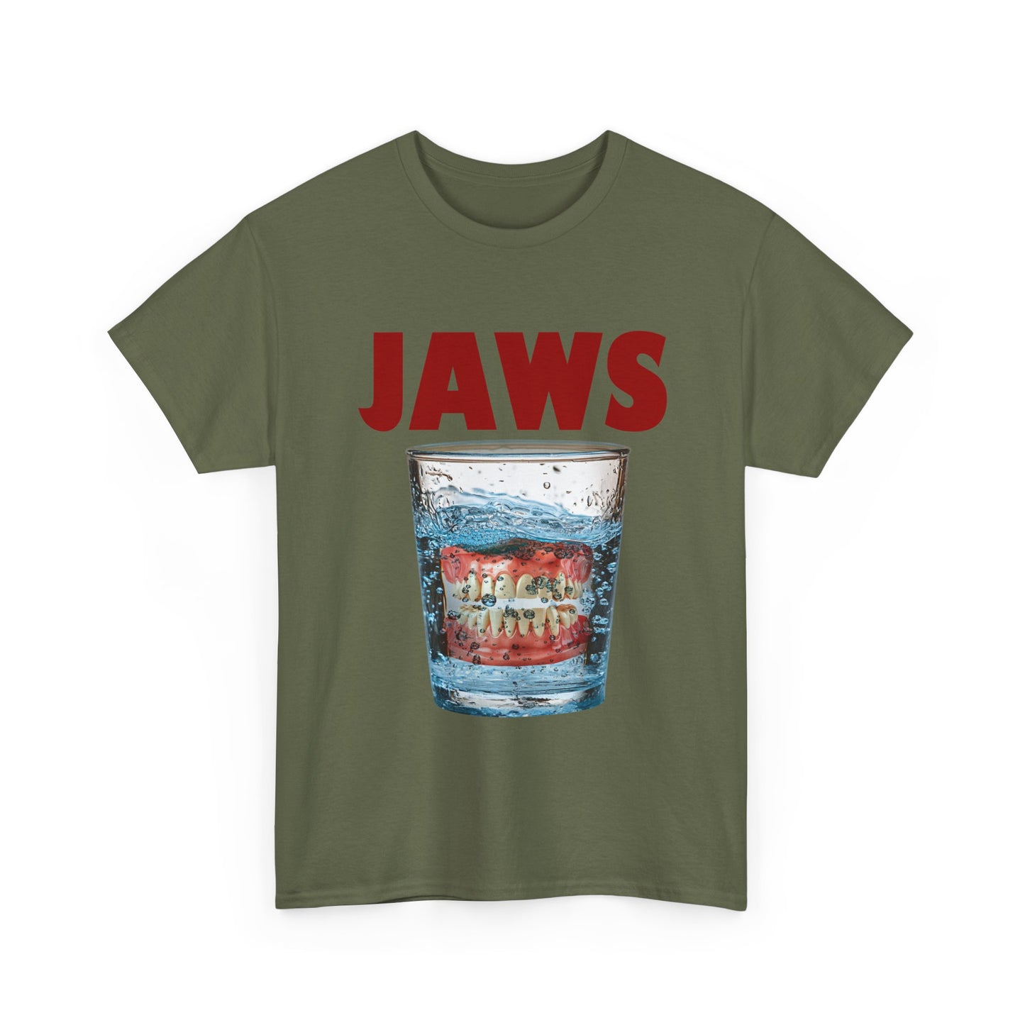 JAWS Parody - Funny Denture in Water Glass T-Shirt for Movie & Humor Fans