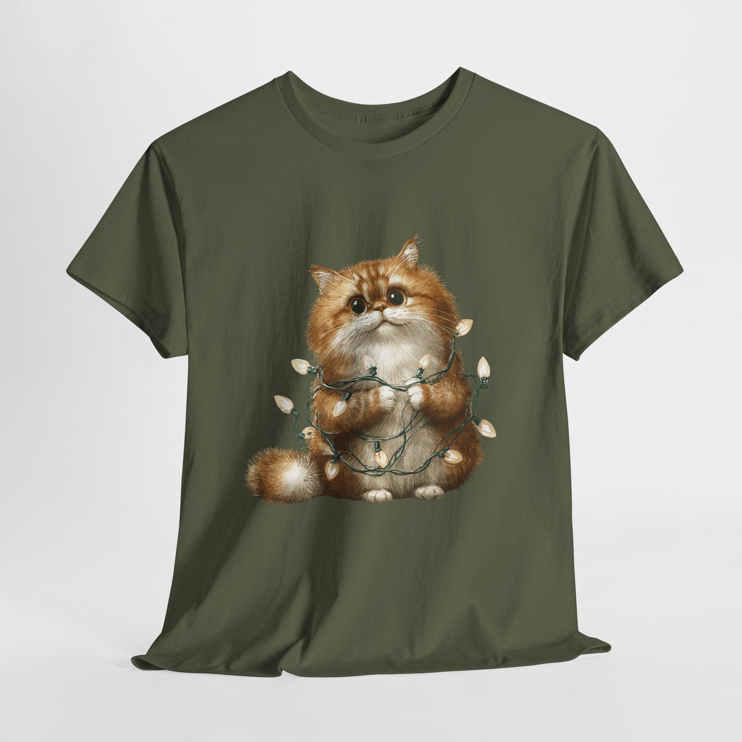 Christmas Lights Cat T-Shirt - Cute Kitty Tangled in Fairy Lights