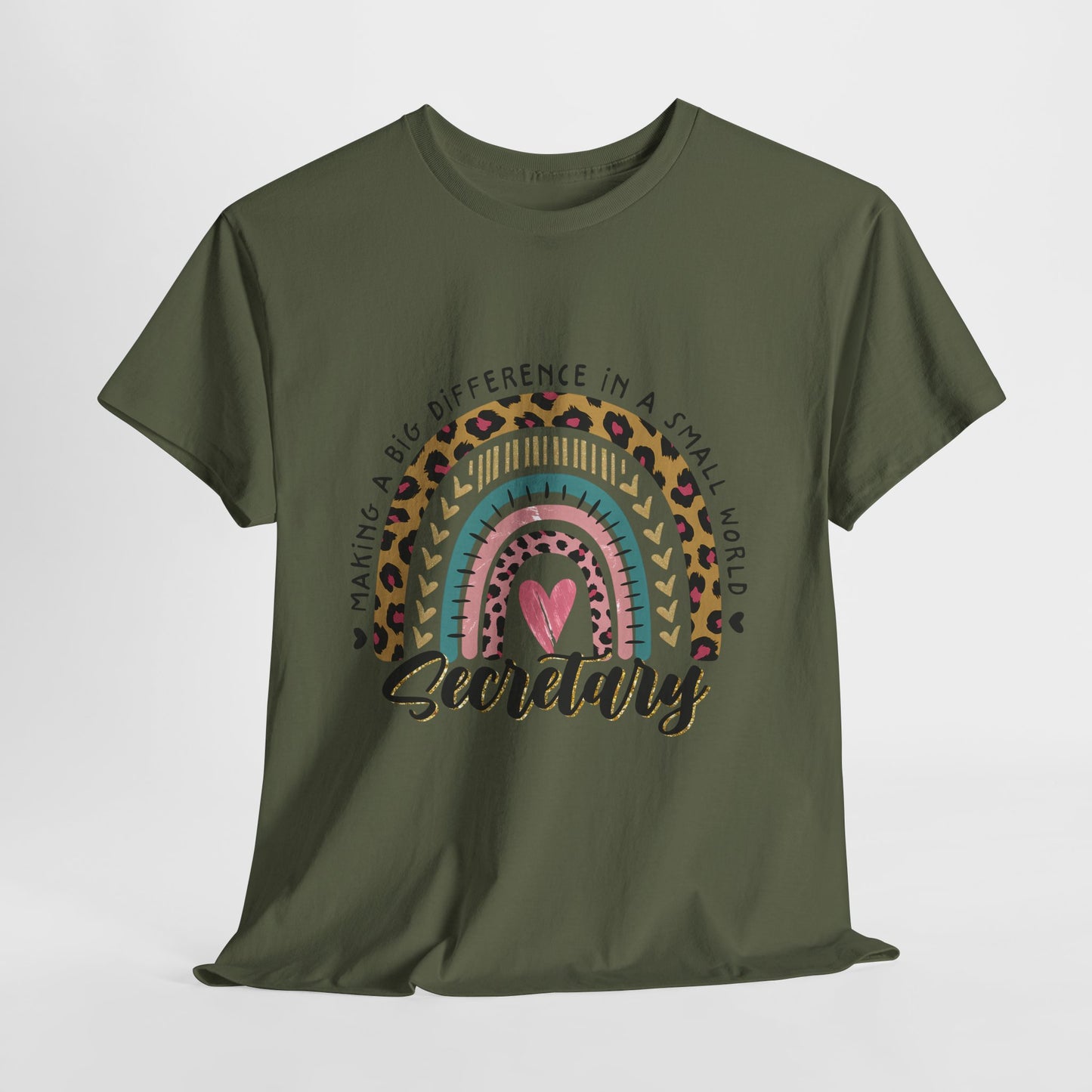 Secretary Rainbow Shirt - Cute Leopard Print Office Tee for Secretaries, Glam Animal Print Heart Gift, Boho Office Assistant T-Shirt