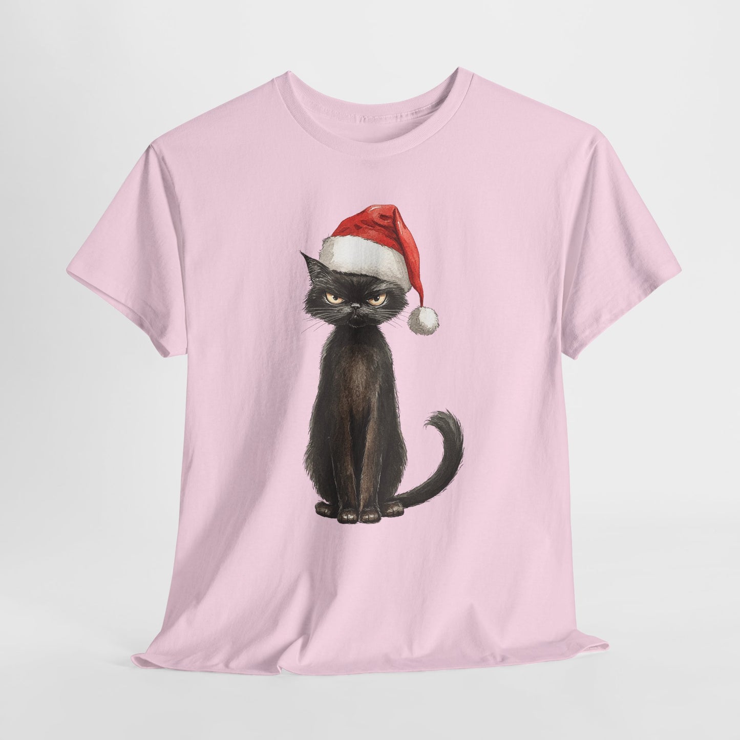 Black Cat Santa Hat Christmas Shirt - Grumpy Holiday Cat Tee