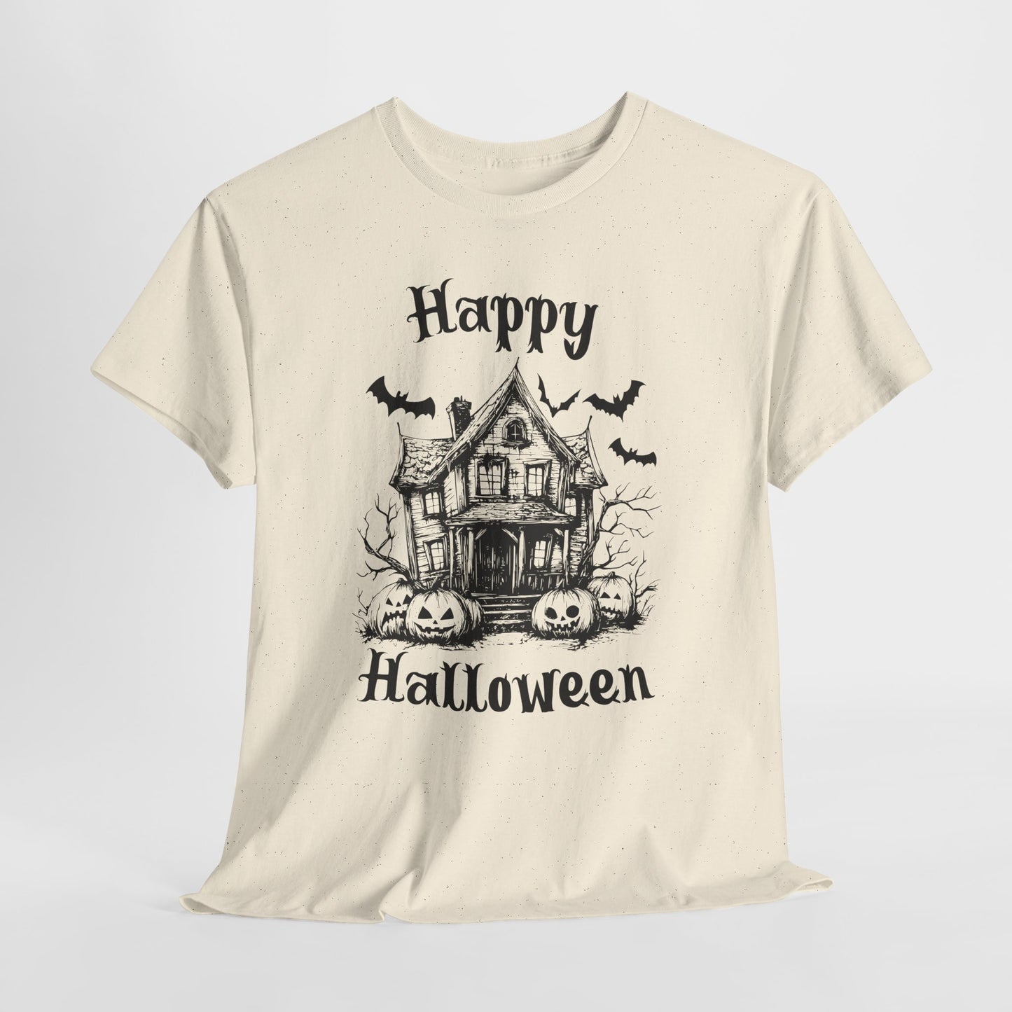 Vintage Haunted House Halloween T-Shirt - Gothic Pumpkins & Bats Tee