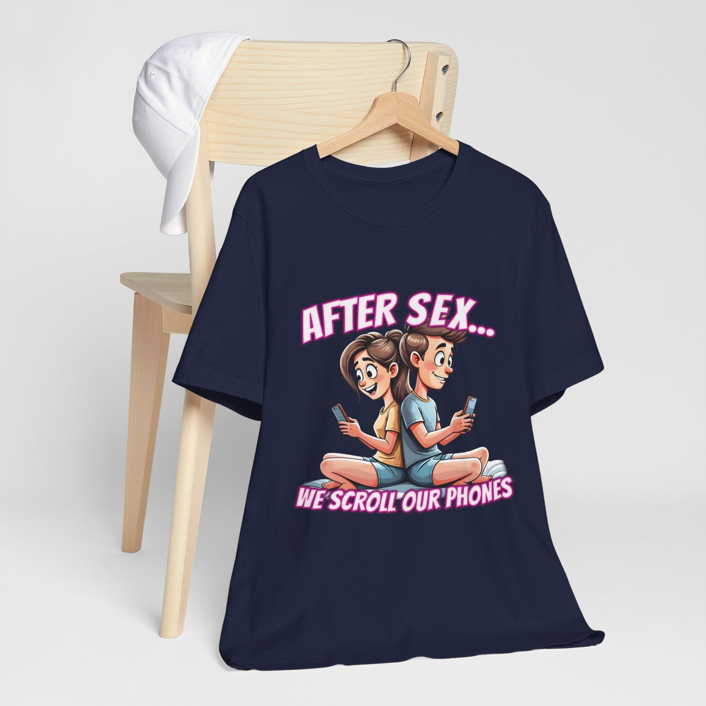 After Sex We Scroll Our Phones Shirt - Funny Modern Love Cartoon Tee - Sarcastic Dating Humor T-Shirt