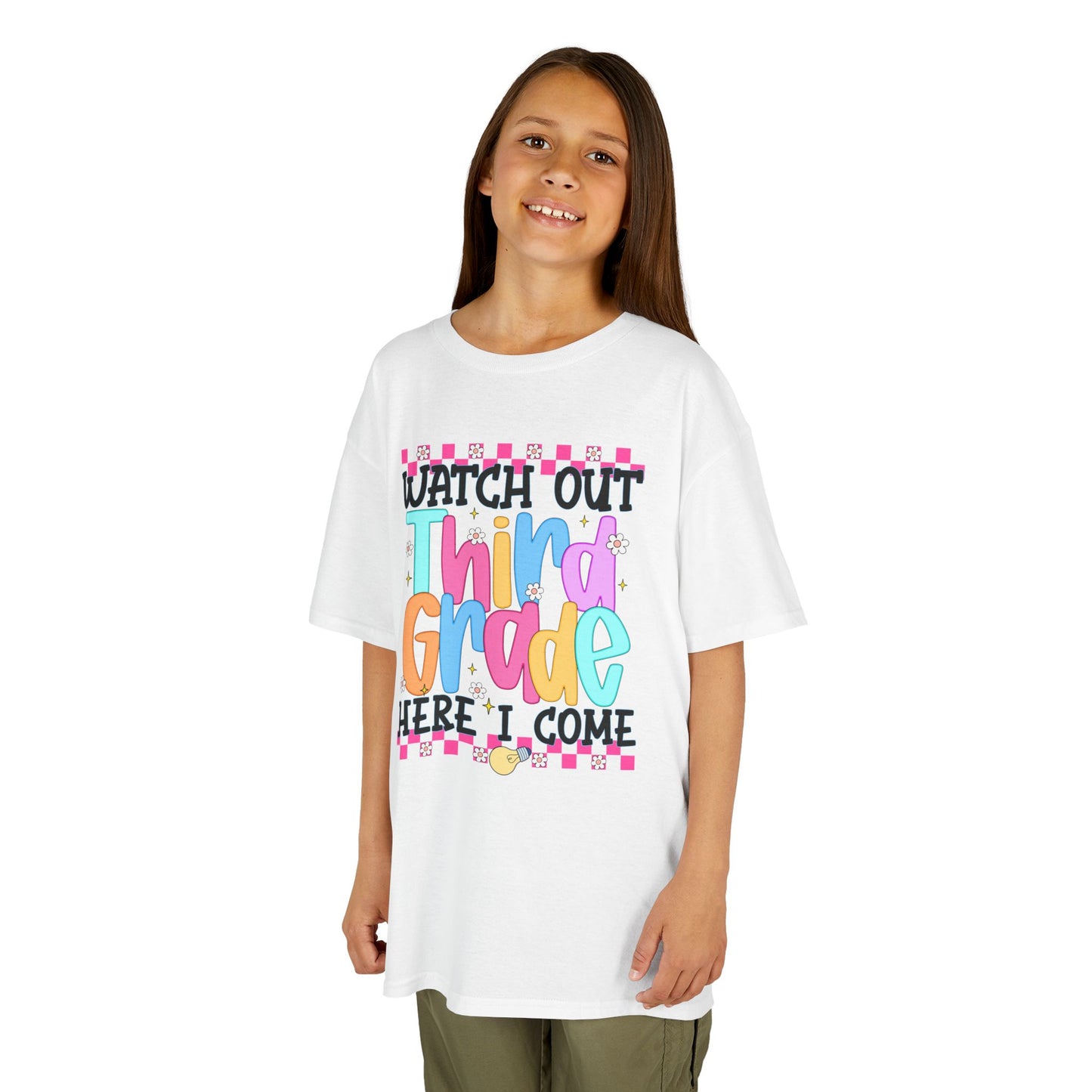 Watch Out Third Grade Shirt - Colorful Kids Back to School Tee, Heavy Cotton T-Shirt for 3rd Grade, First Day of School Outfit
