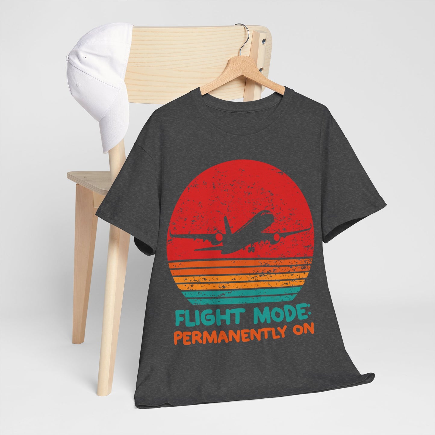 Flight Mode Permanently On T-Shirt - Funny Jet Lag Retro Sunset Tee