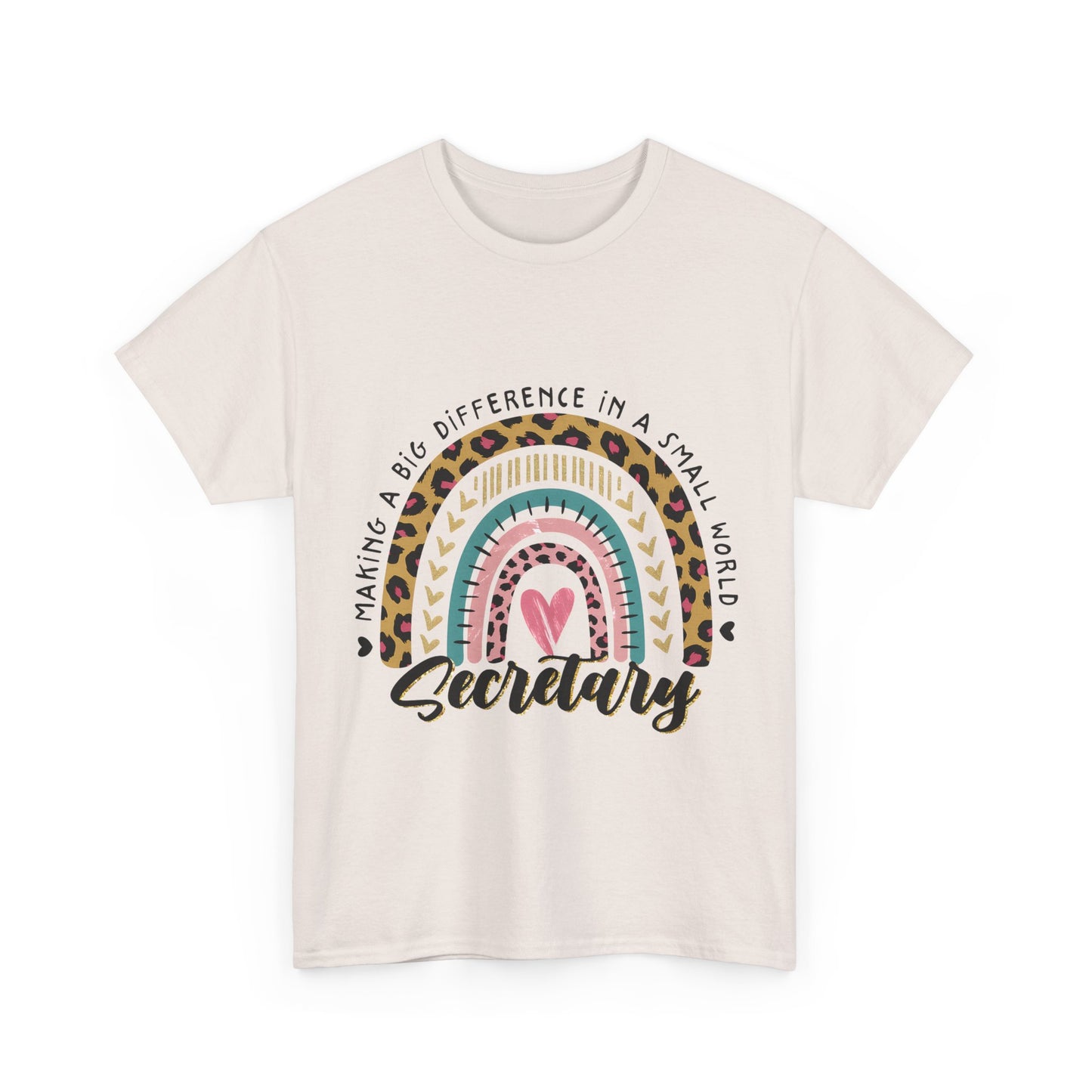 Secretary Rainbow Shirt - Cute Leopard Print Office Tee for Secretaries, Glam Animal Print Heart Gift, Boho Office Assistant T-Shirt