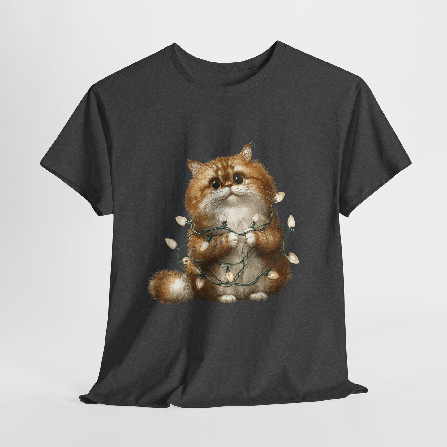 Christmas Lights Cat T-Shirt - Cute Kitty Tangled in Fairy Lights