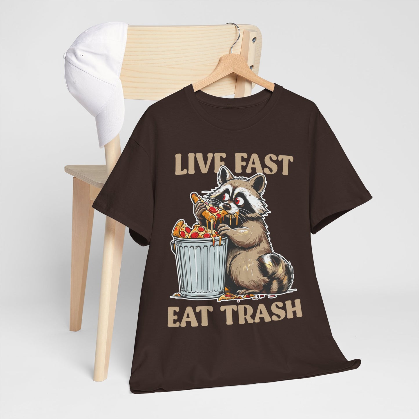Live Fast Eat Trash Raccoon T-Shirt - Funny Pizza Meme Tee
