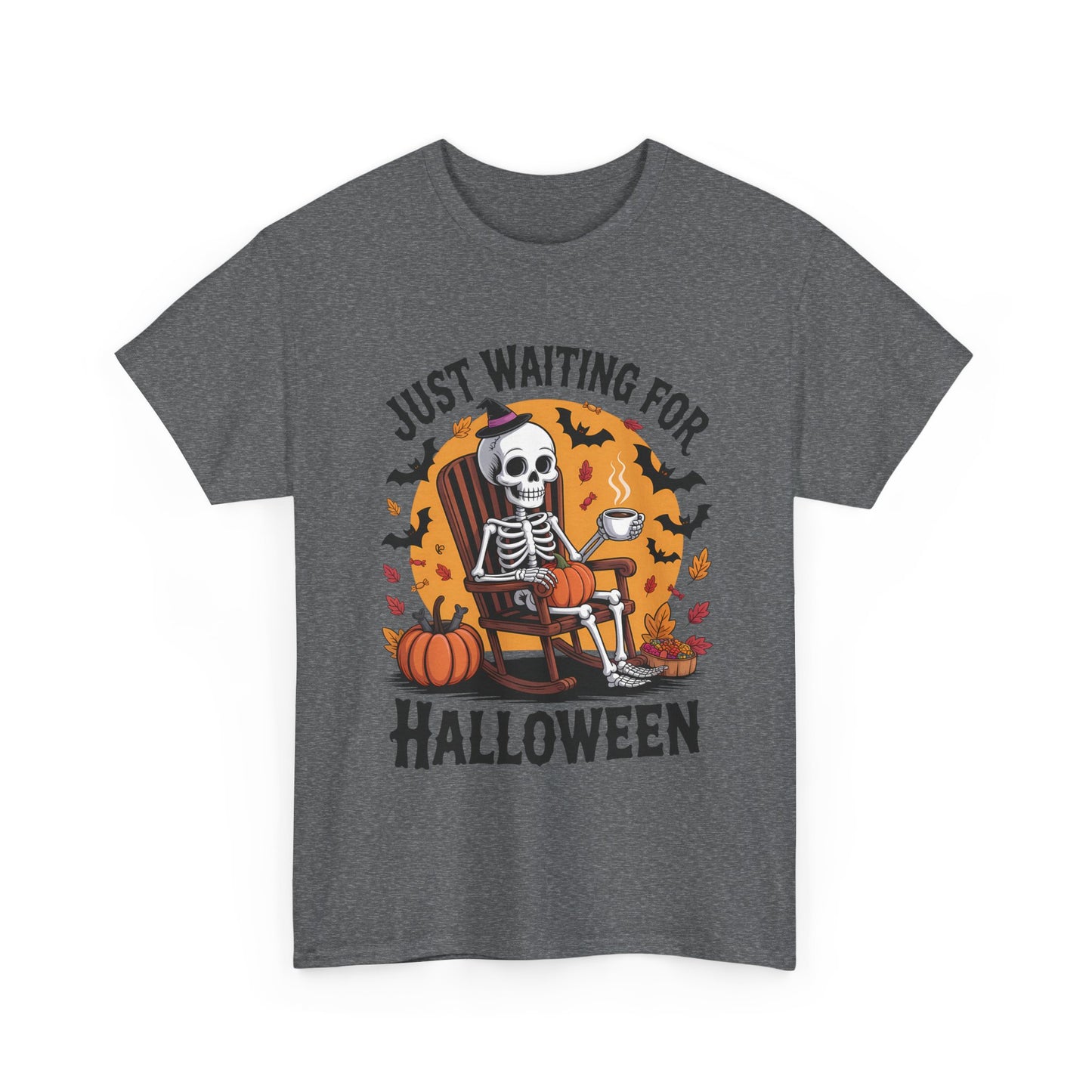 Just Waiting for Halloween T-Shirt - Skeleton Coffee Autumn Vibes Tee