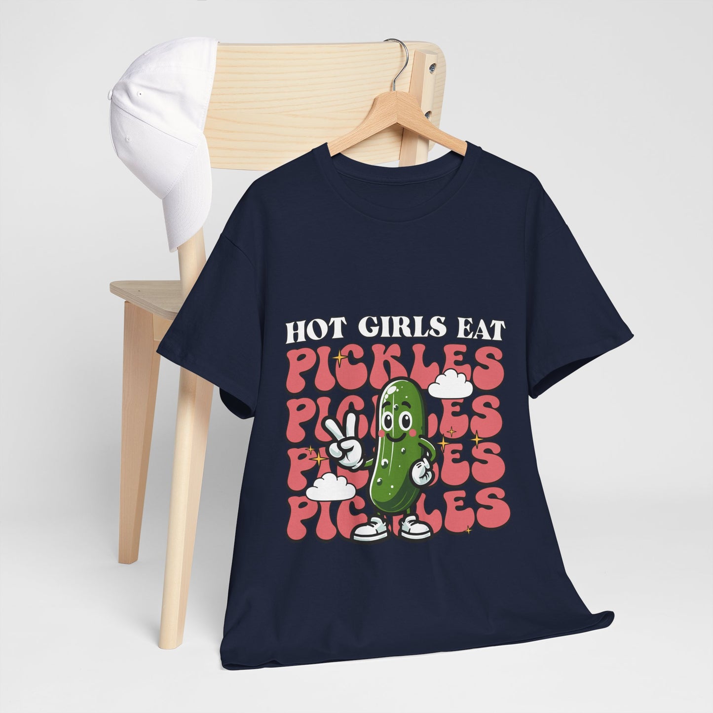 Hot Girls Eat Pickles Shirt - Funny Pickle Lover Gift for Women, Trendy Cartoon Cucumber Tee, Retro Food Humor T-Shirt