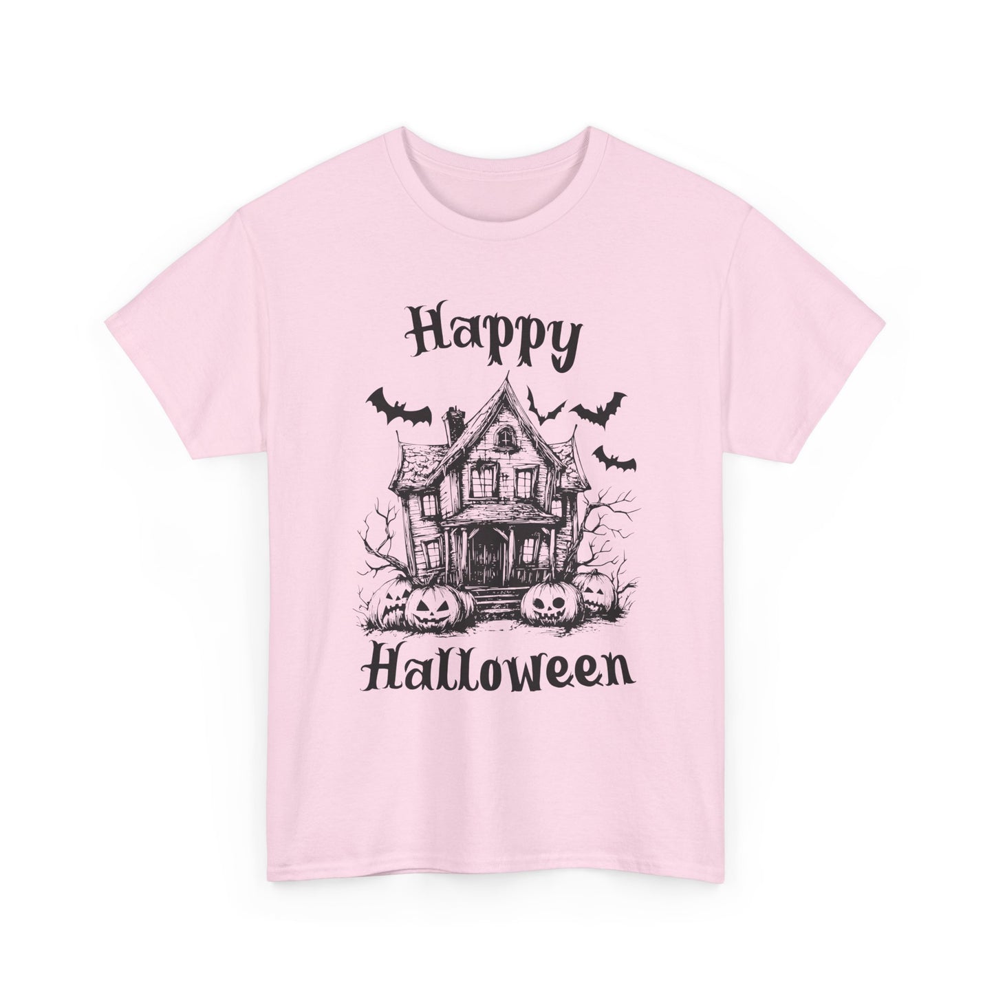 Vintage Haunted House Halloween T-Shirt - Gothic Pumpkins & Bats Tee