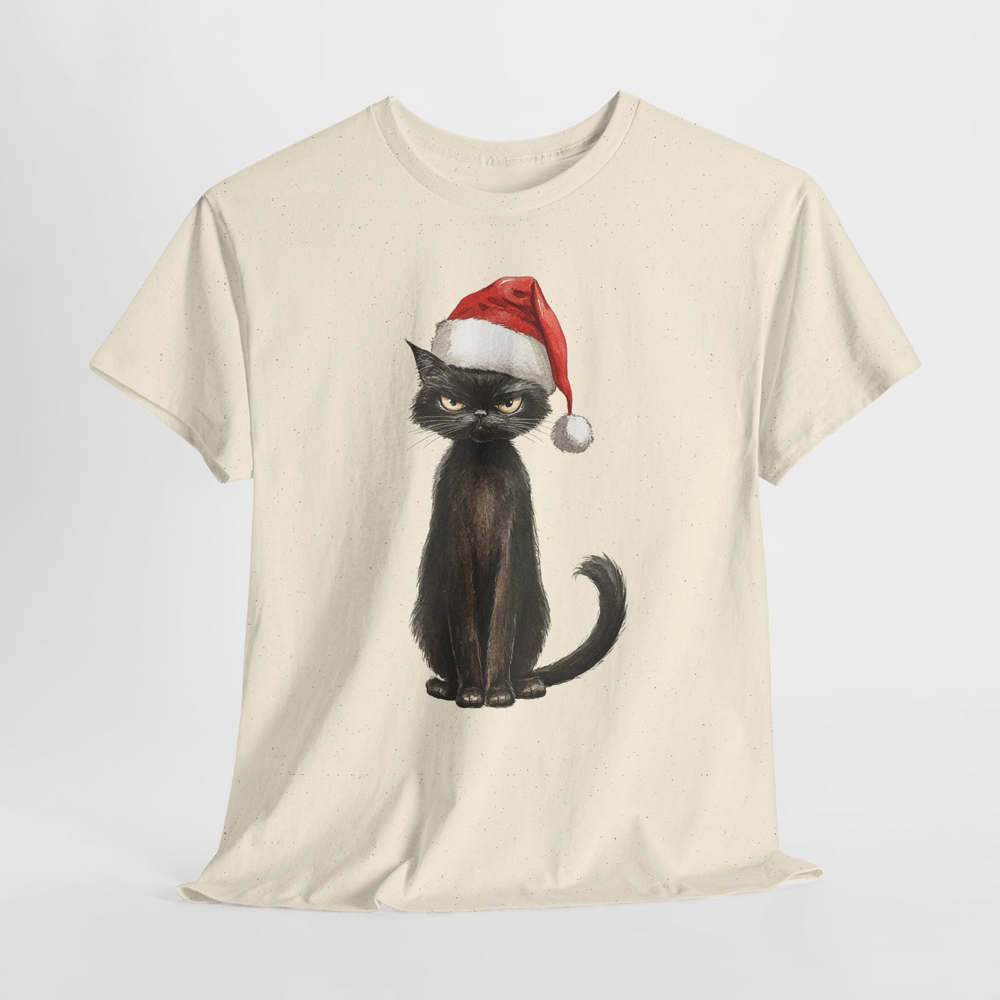 Black Cat Santa Hat Christmas Shirt - Grumpy Holiday Cat Tee