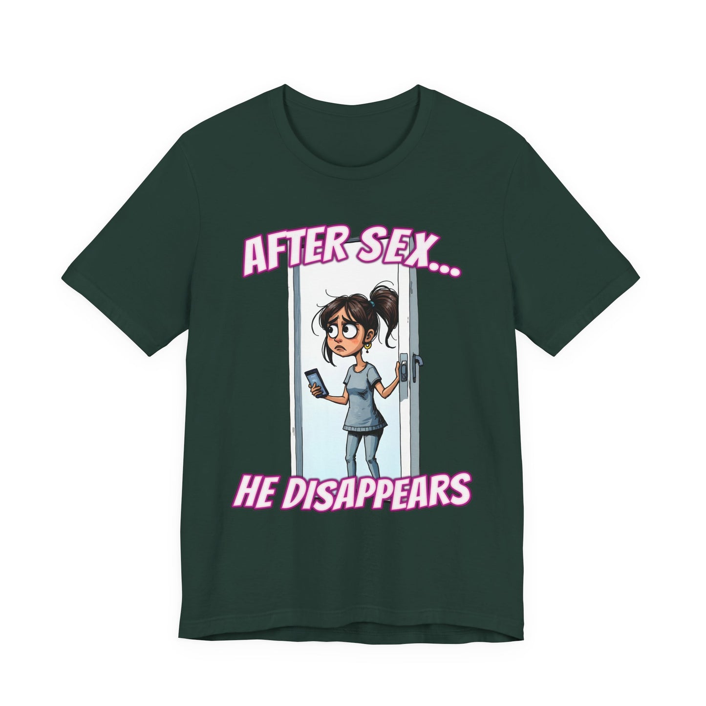 After Sex He Disappears Shirt - Funny Ghosting Cartoon Tee - Modern Dating Humor T-Shirt for Sarcastic Souls