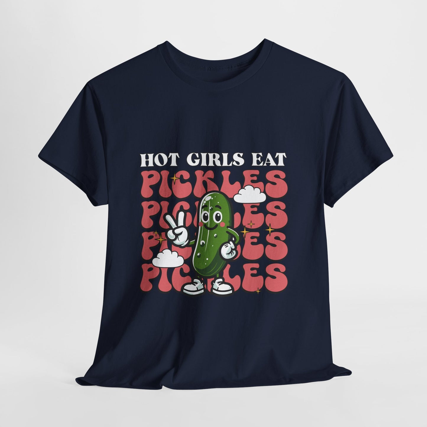 Hot Girls Eat Pickles Shirt - Funny Pickle Lover Gift for Women, Trendy Cartoon Cucumber Tee, Retro Food Humor T-Shirt