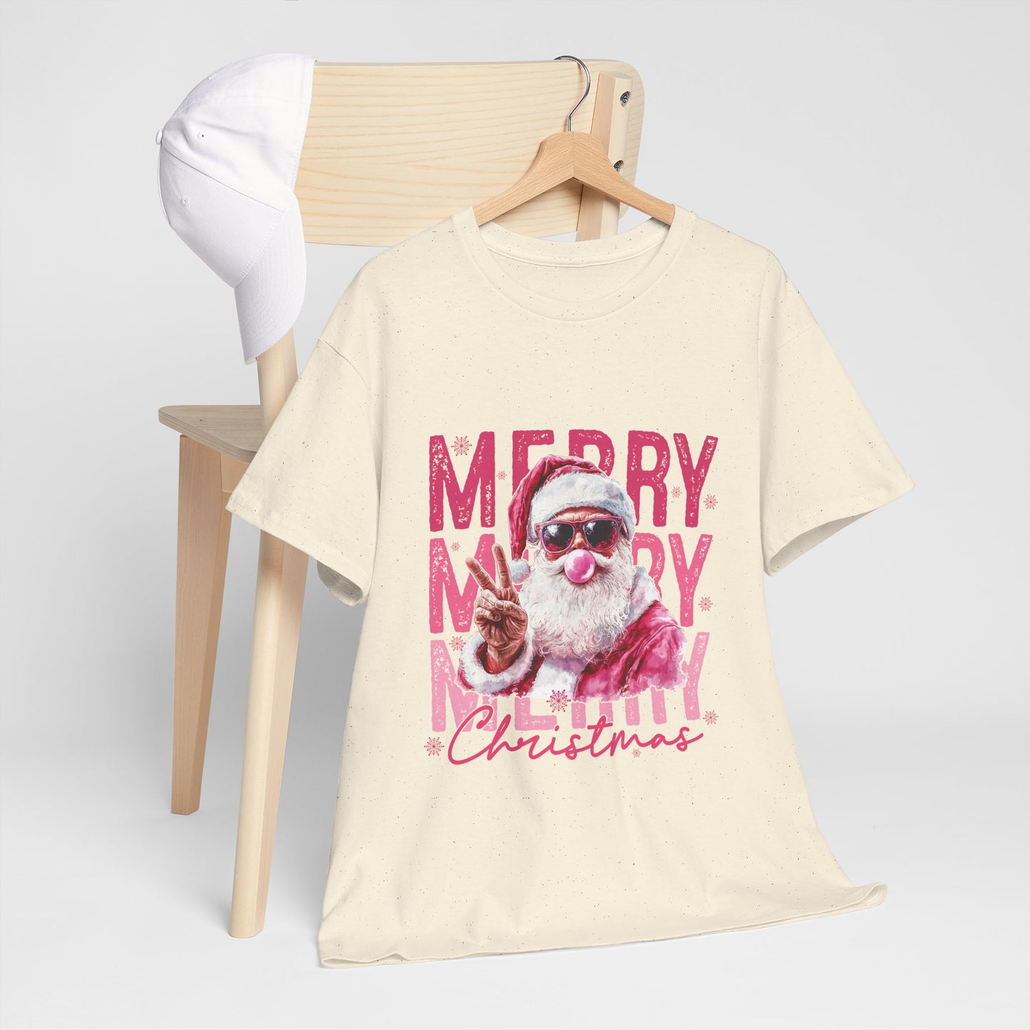 Cool Santa Bubblegum T-Shirt - Pink Merry Christmas Tee