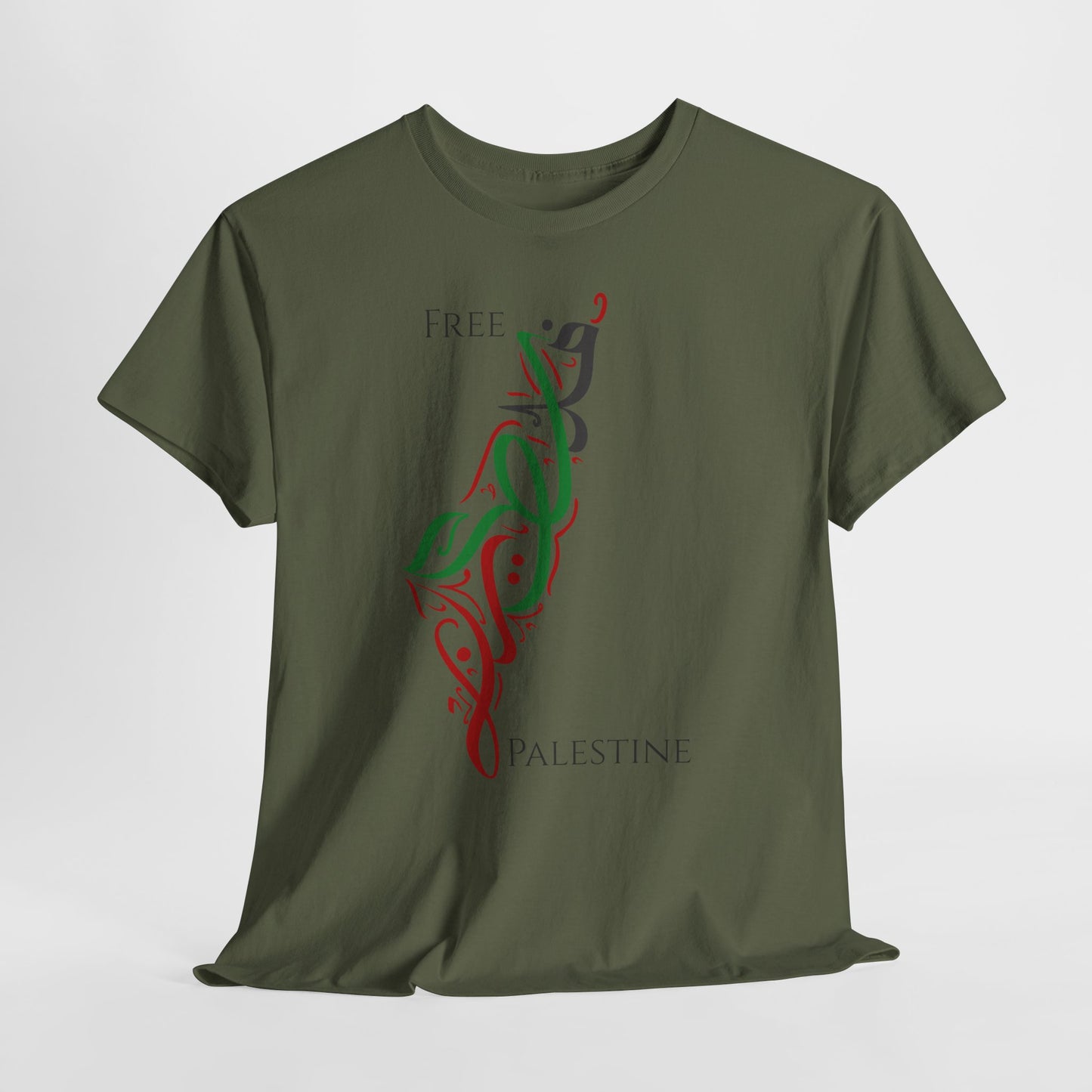Free Palestine Map T-Shirt - Artistic Palestinian Calligraphy Solidarity Tee