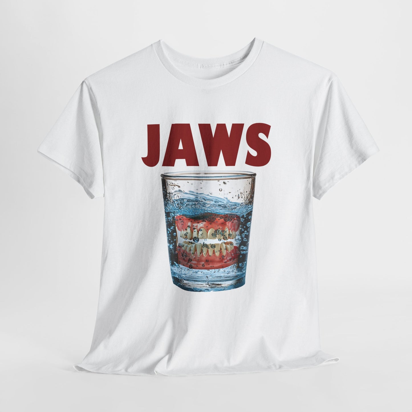 JAWS Parody - Funny Denture in Water Glass T-Shirt for Movie & Humor Fans